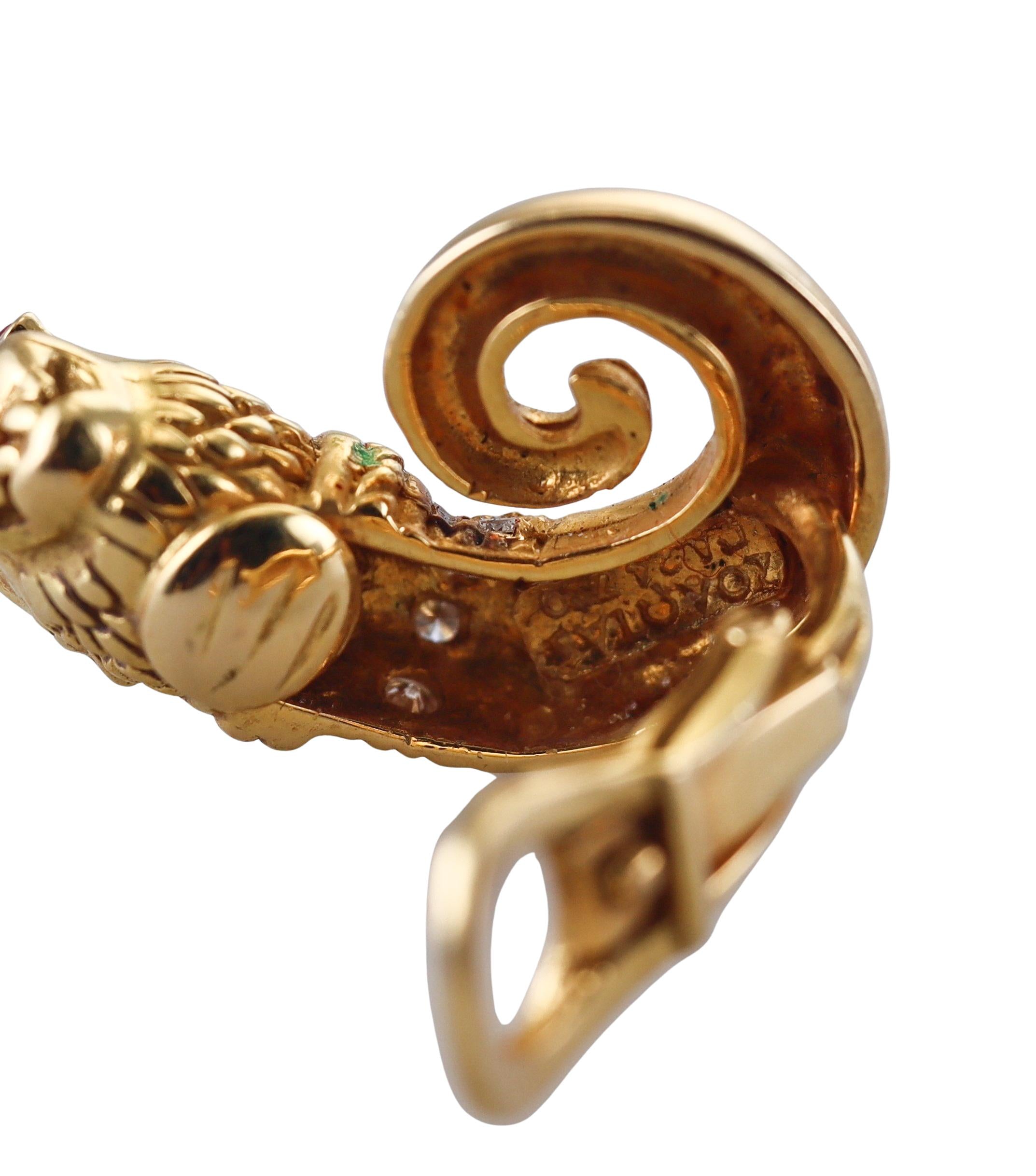 Zolotas Greece Gold Ruby Diamond Chimera Swirl Earrings