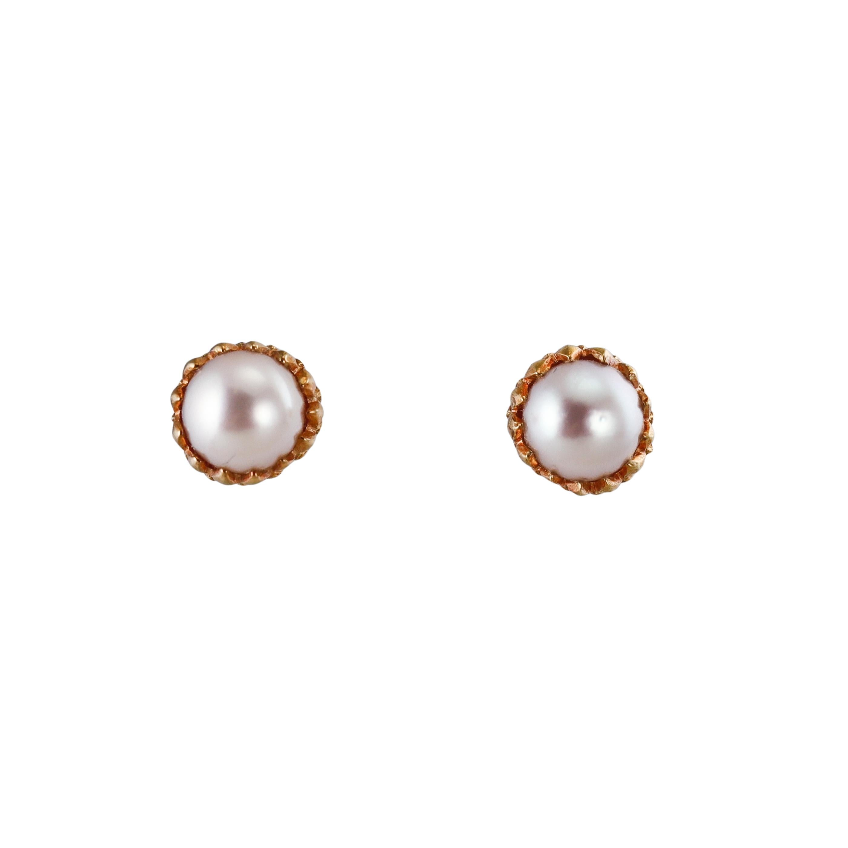 Tiffany & Co Schlumberger Pearl Gold Acorn Stud Earrings