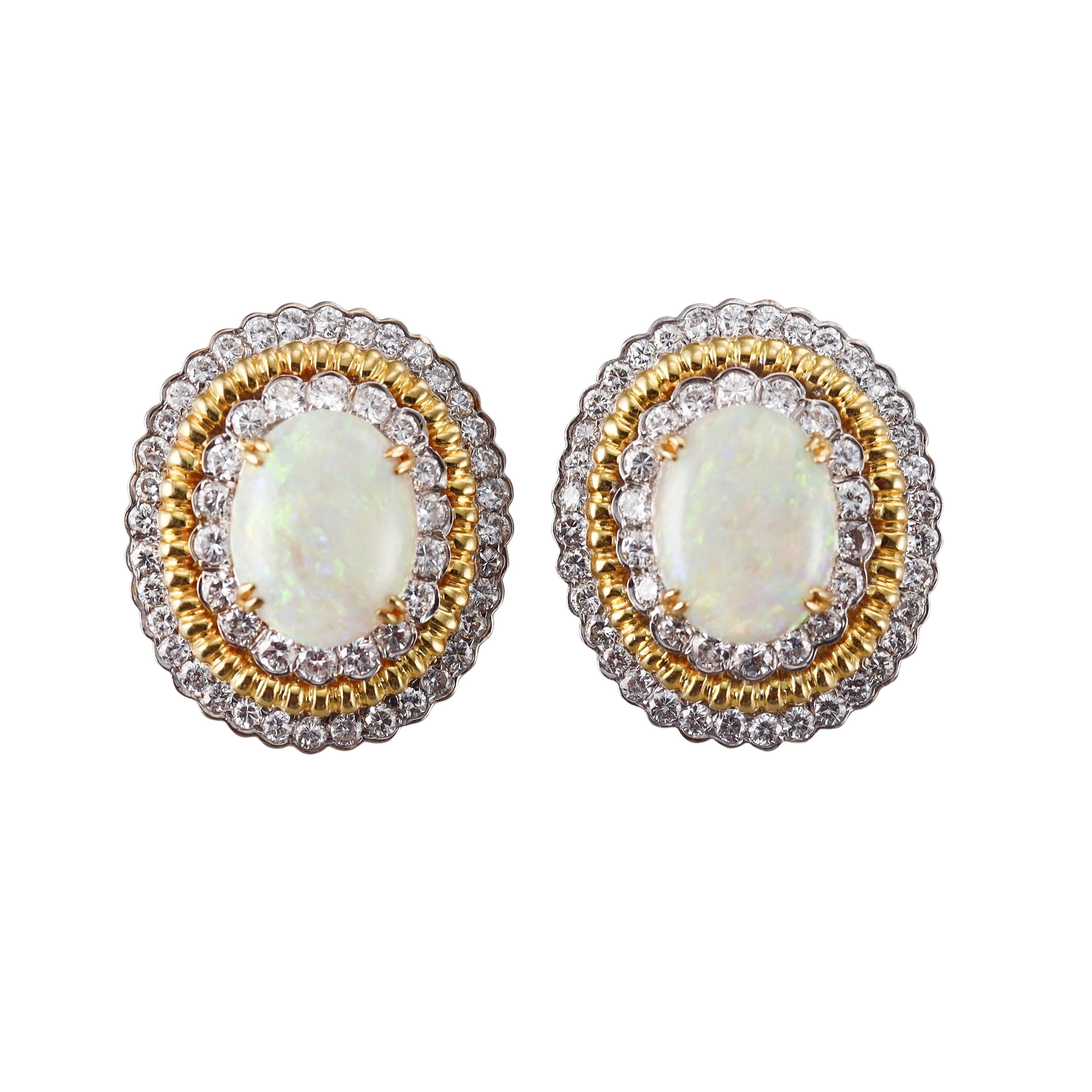 Opal Diamond Gold Earrings