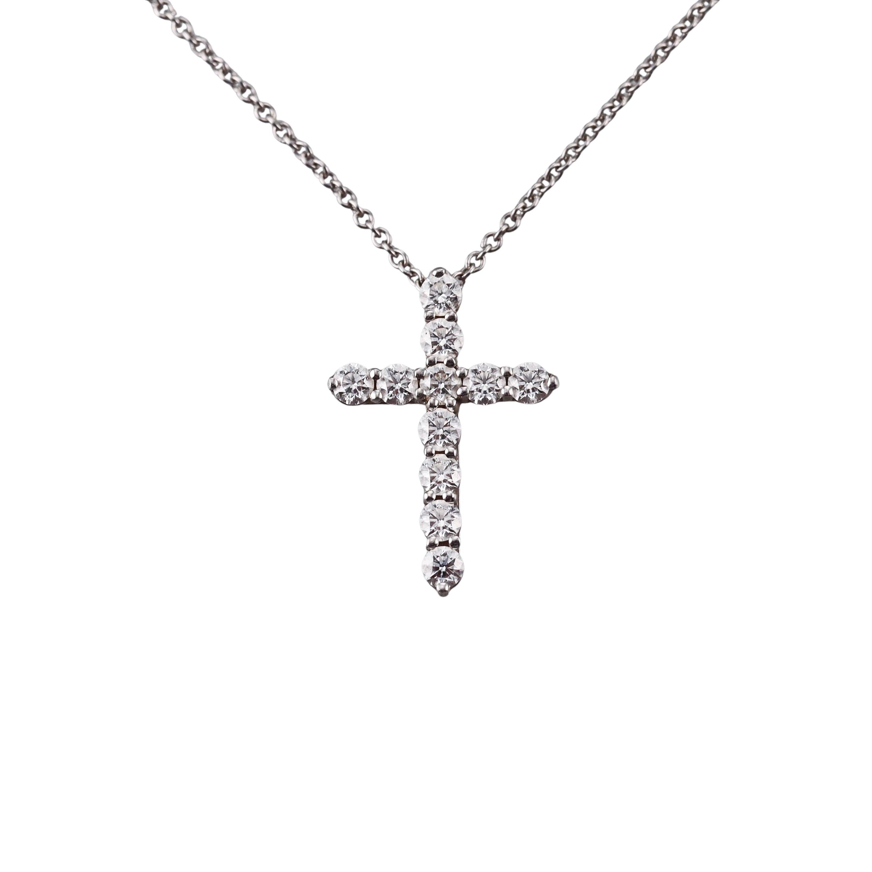 Tiffany & Co Diamond Platinum Cross Pendant Necklace