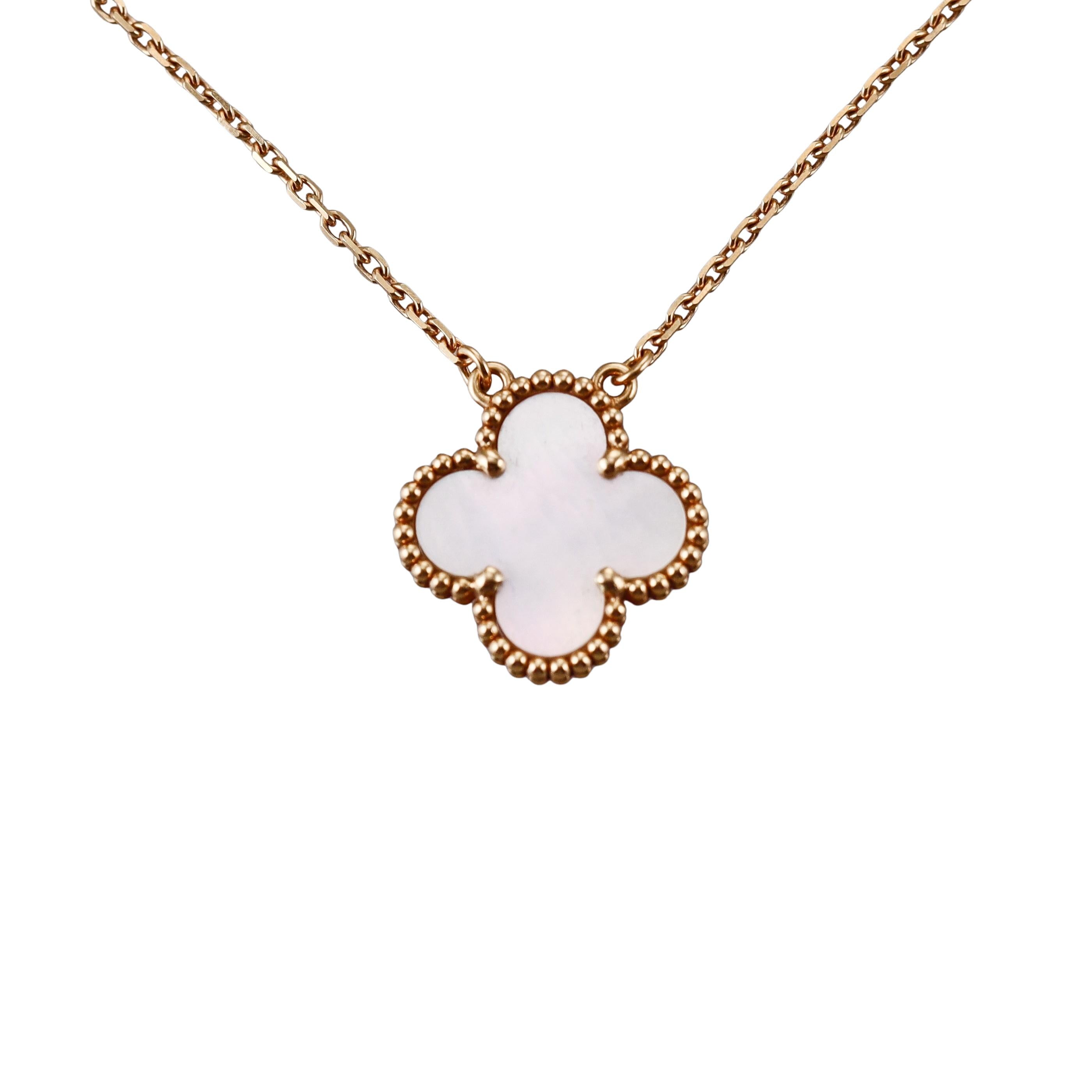 Van Cleef & Arpels Vintage Alhambra Mother of Pearl Gold Pendant Necklace