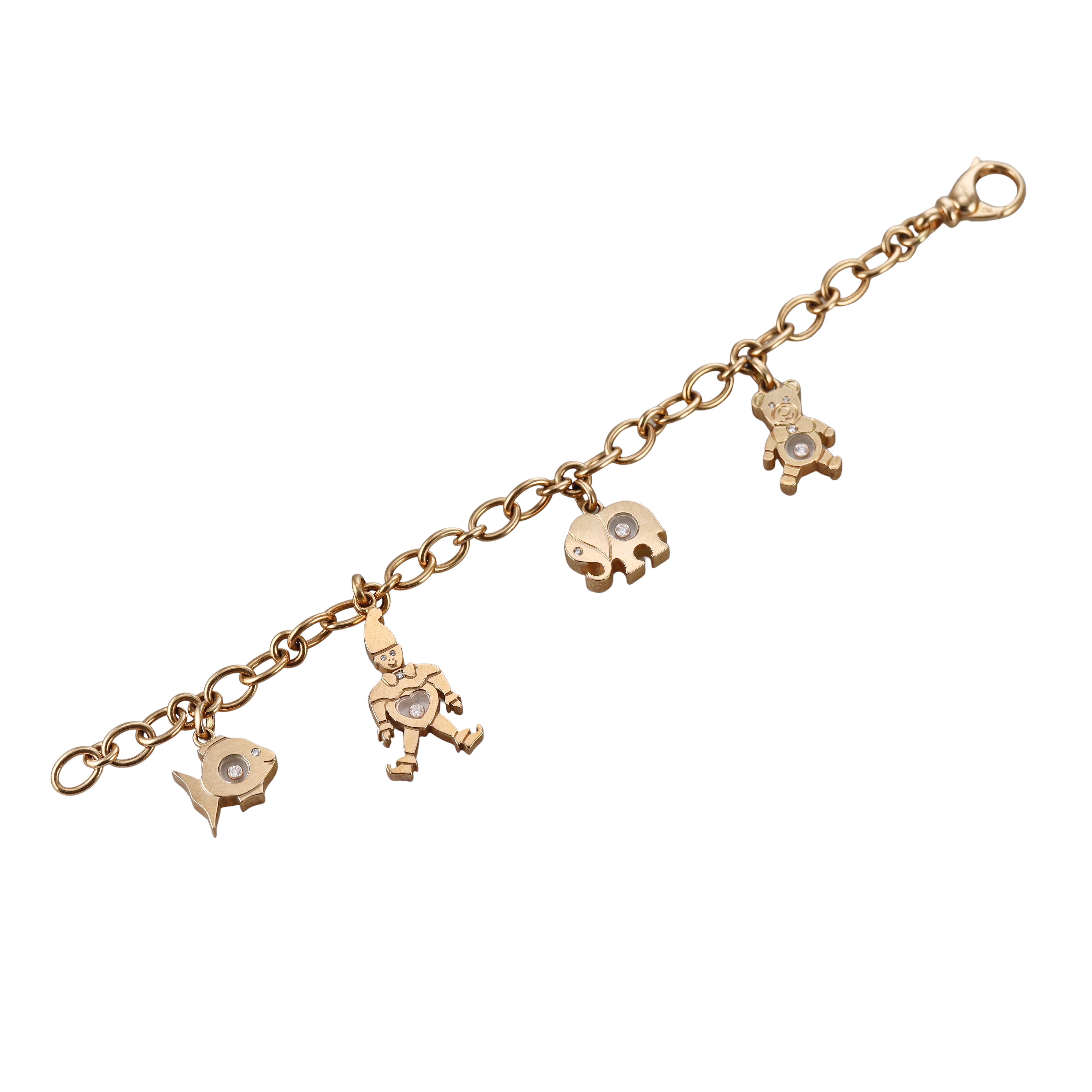 Chopard Happy Diamonds Clown Bear Elephant Fish Charm Gold Bracelet