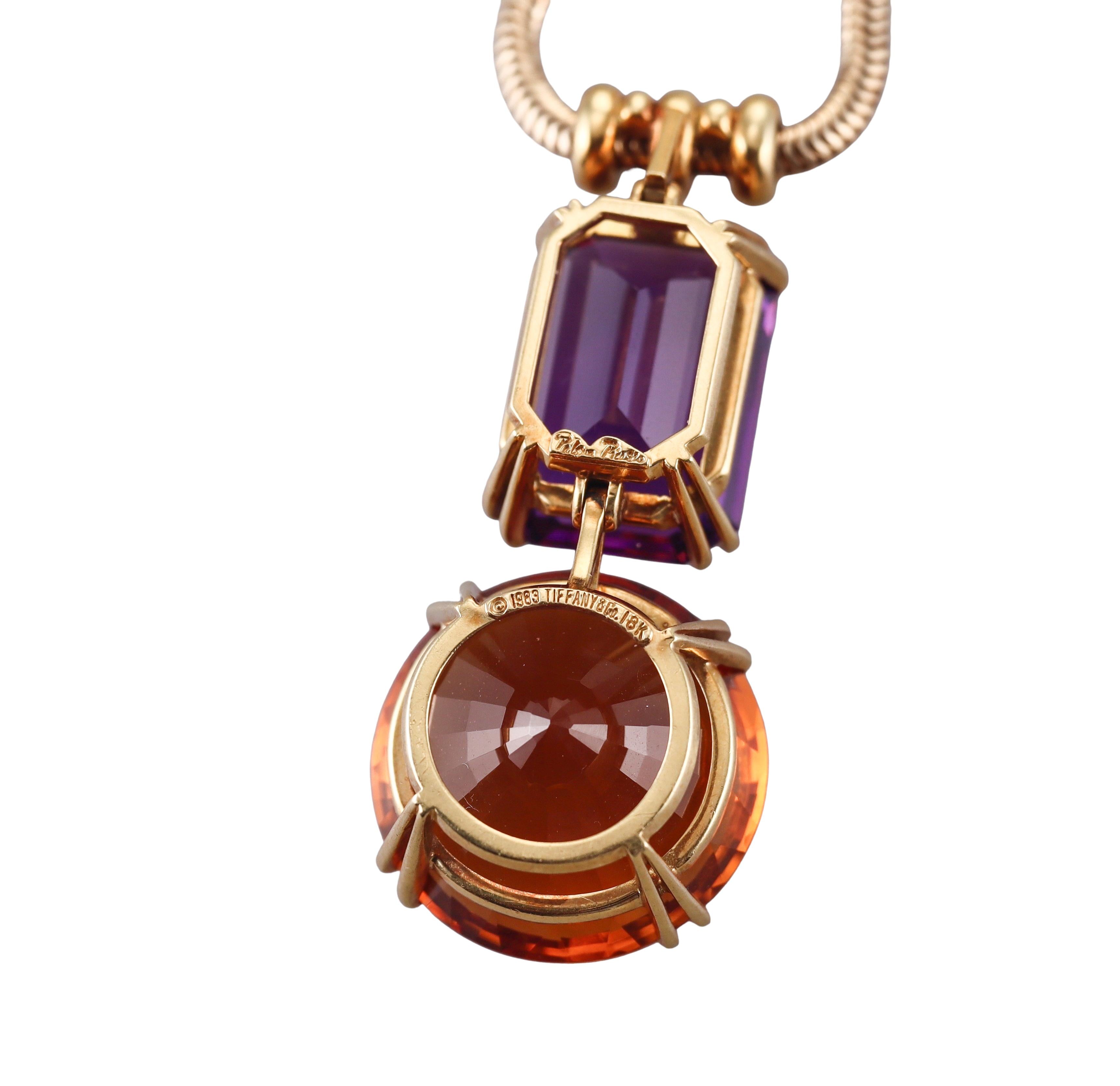 Tiffany & Co Paloma Picasso Vintage Citrine Amethyst Gold Pendant Necklace