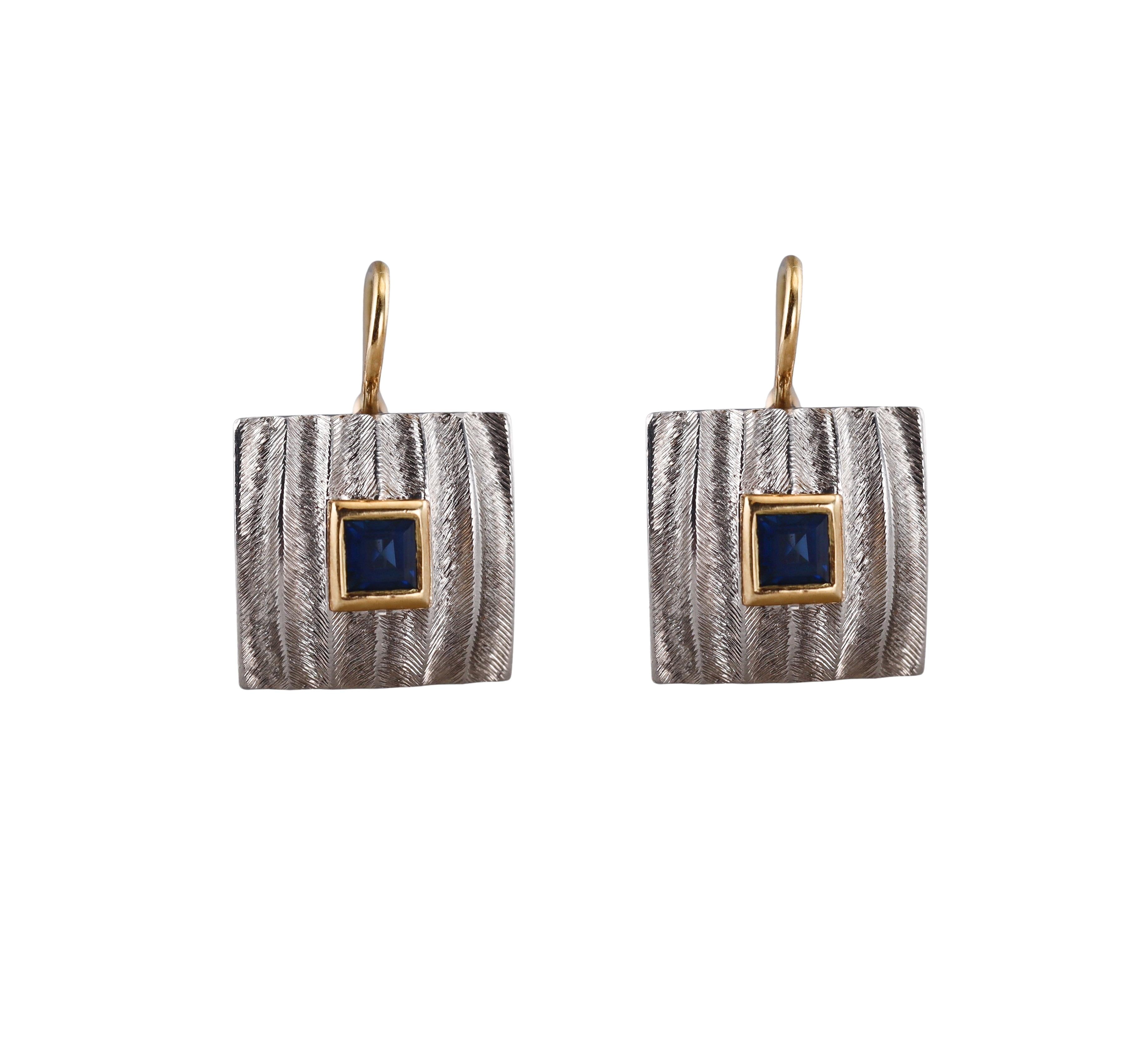 Michael Bondanza Platinum Gold Sapphire Earrings