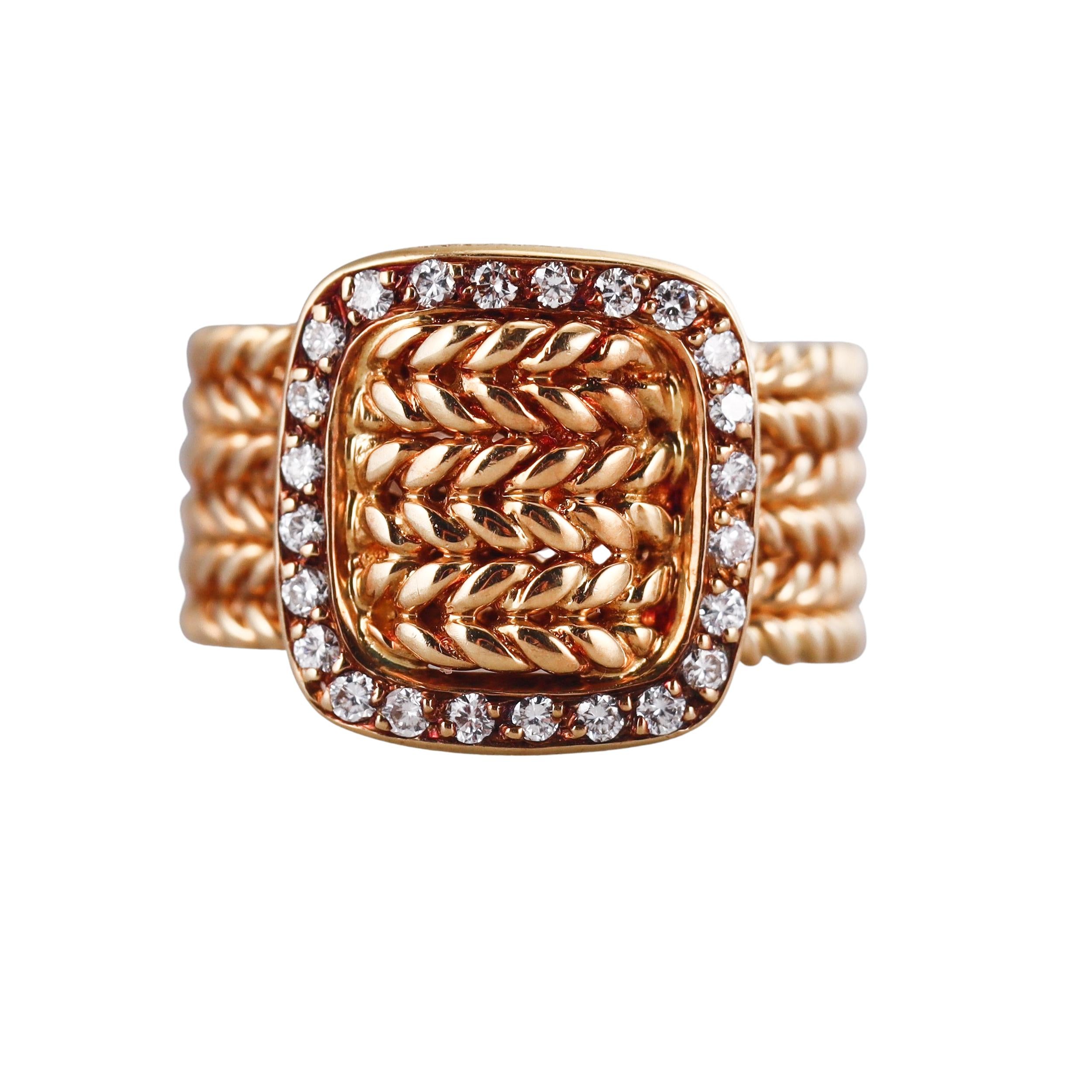 Hermes Vintage Gold Diamond Woven Buckle Ring