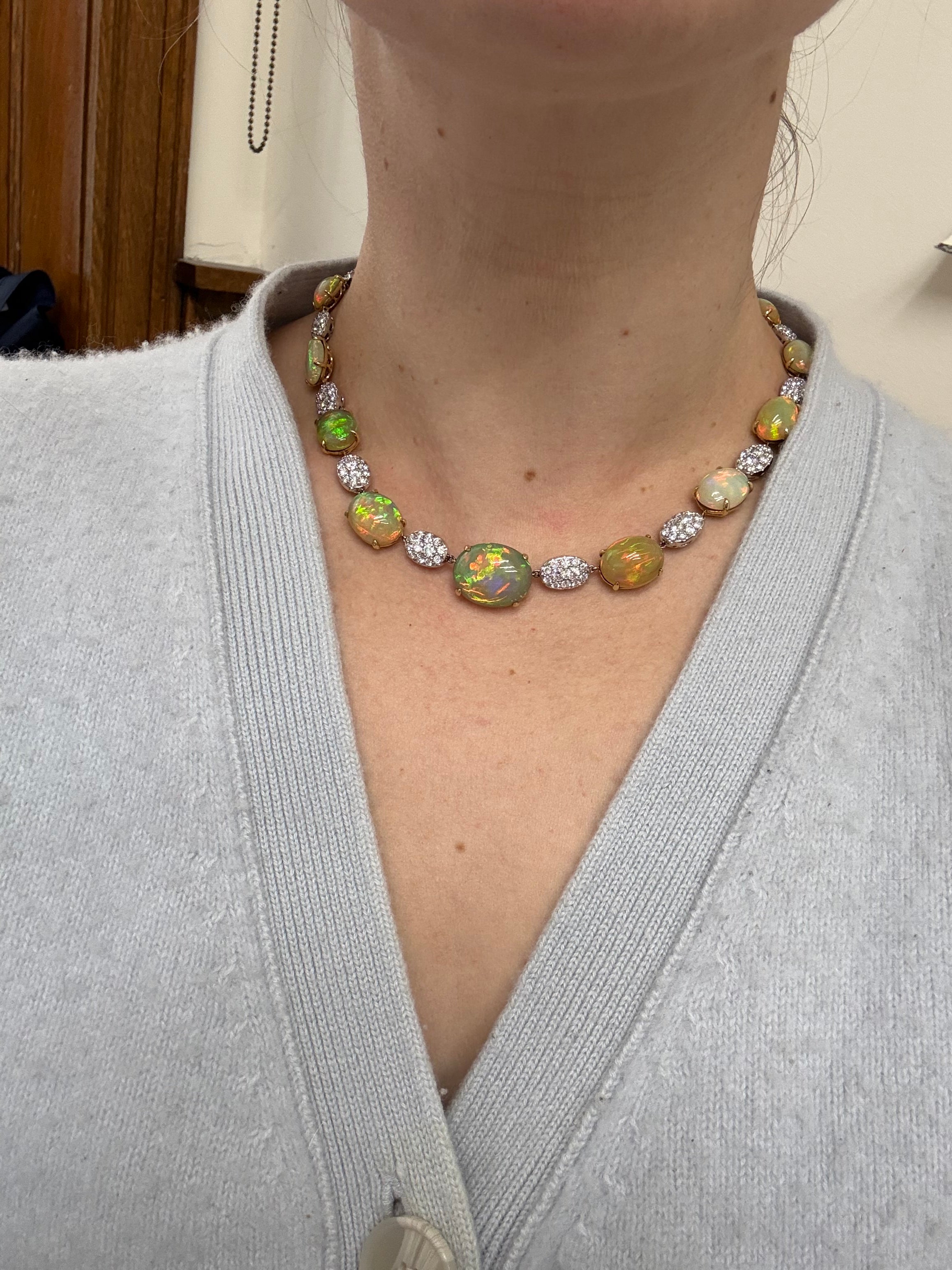 68.39ctw Opal 10.21ctw Diamond Gold Necklace