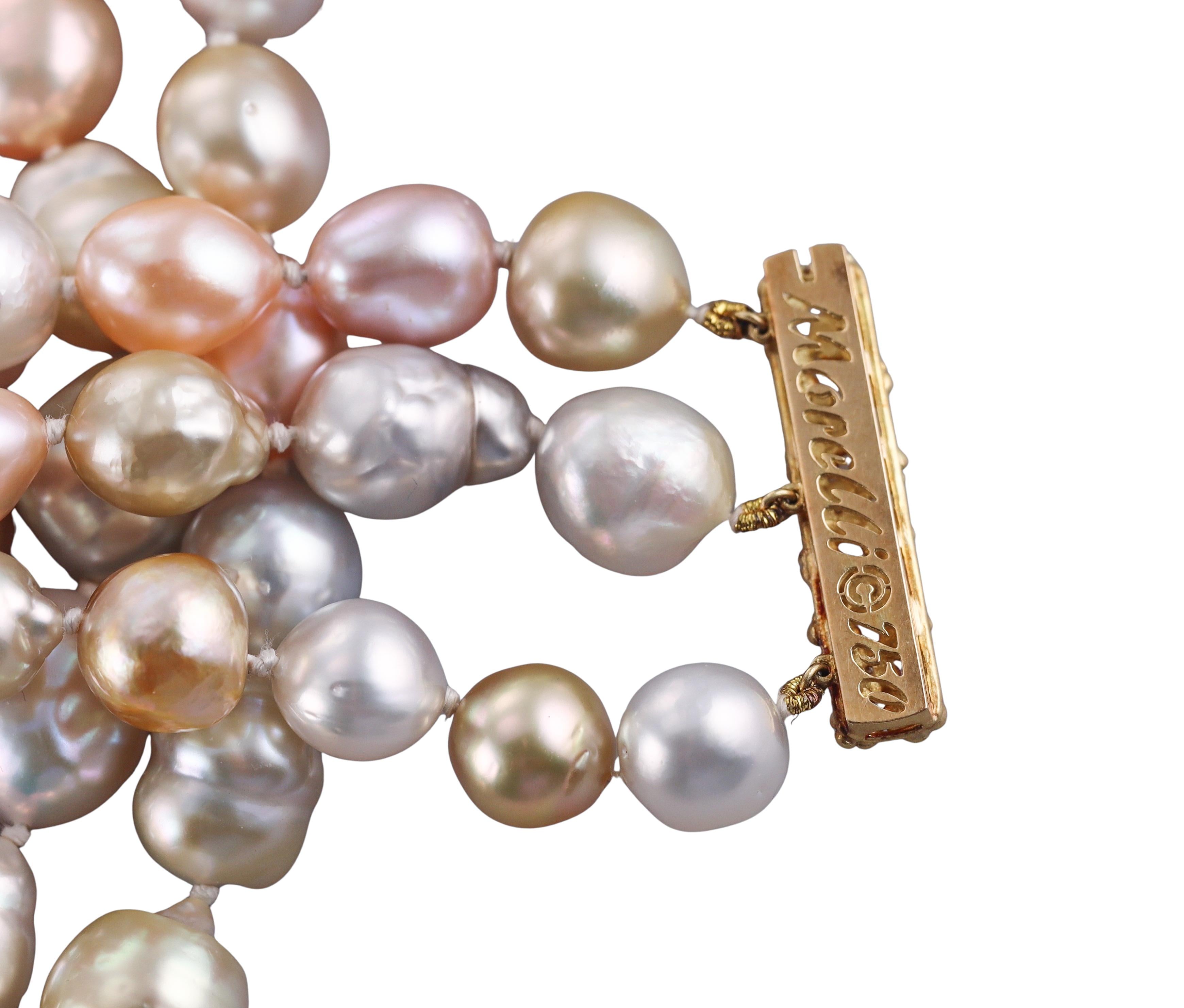 Paul Morelli Pearl Diamond Gold Three Strand Necklace