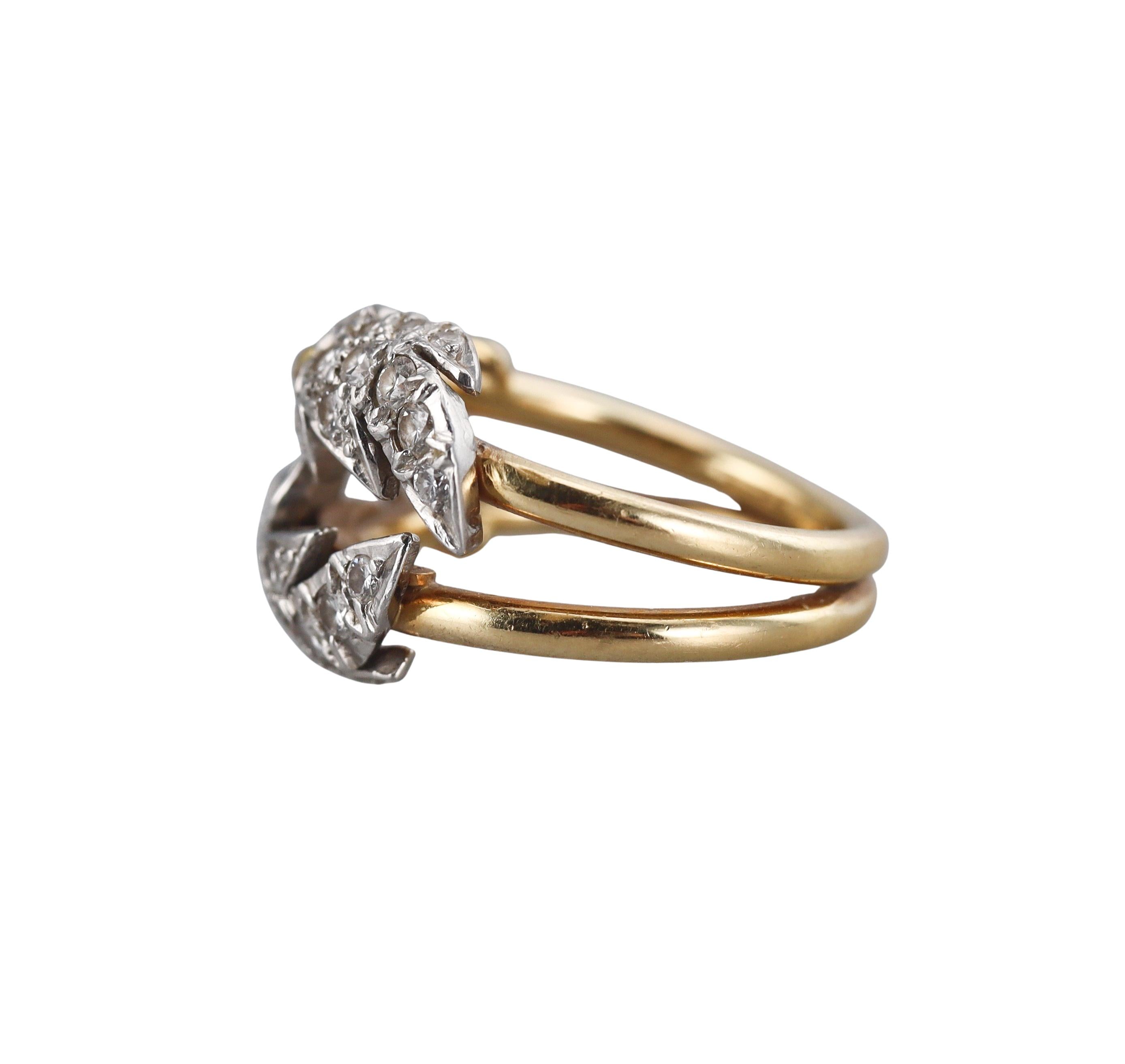 Tiffany & Co Schlumberger Two Leaves Diamond Gold Platinum Ring
