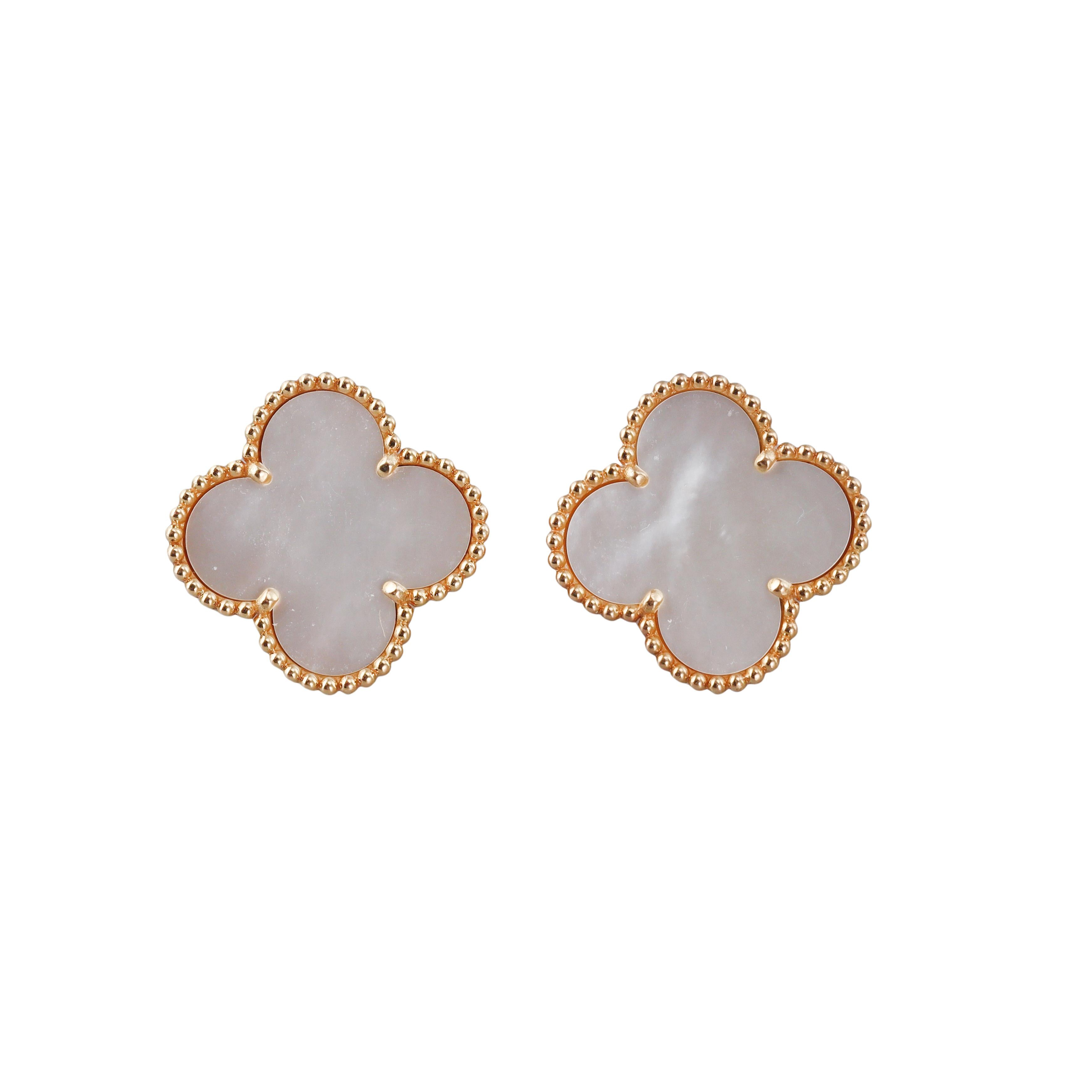 Van Cleef & Arpels Magic Alhambra Gold Mother of Pearl Earrings