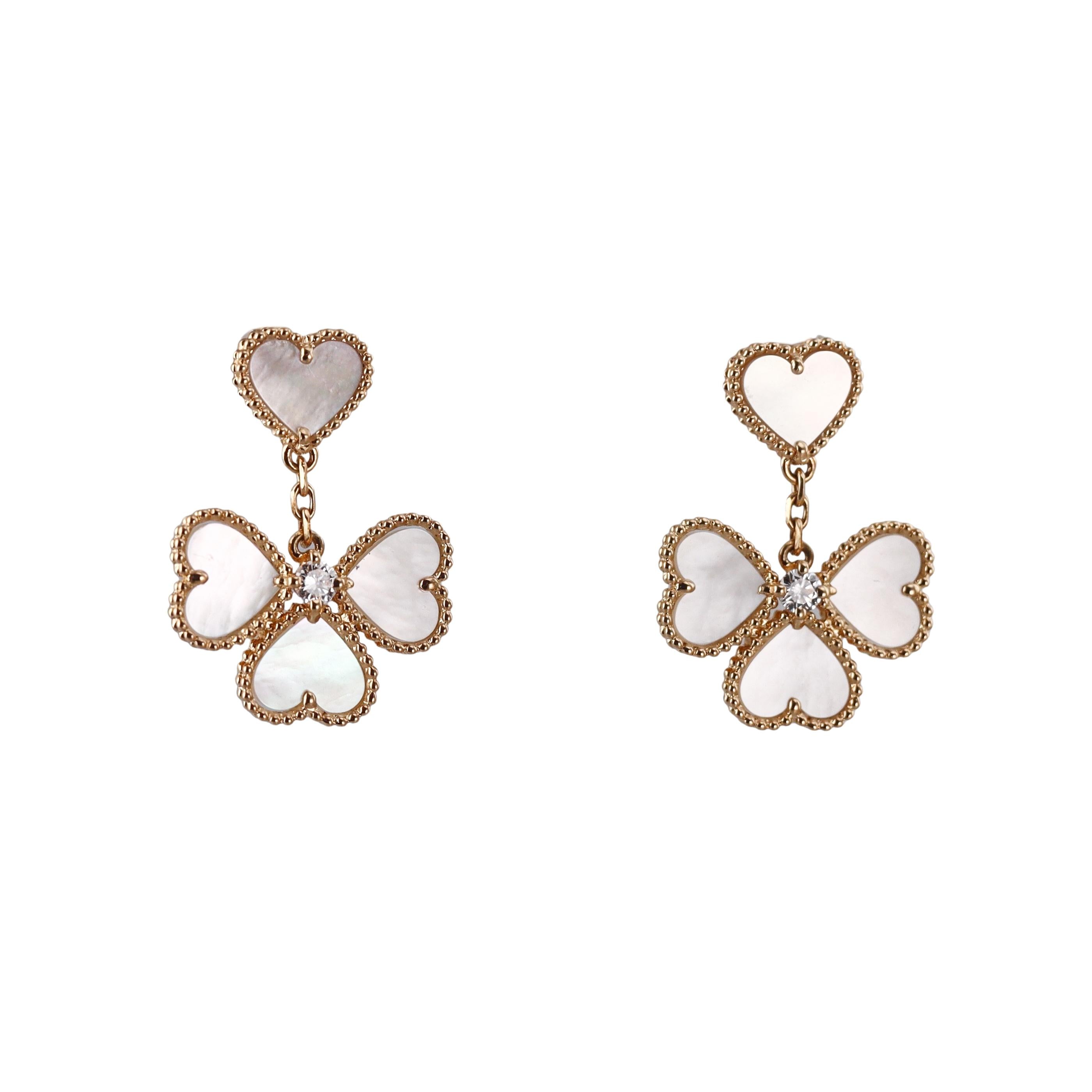 Van Cleef & Arpels Sweet Hearts Diamond Mother of Pearl Gold Earrings