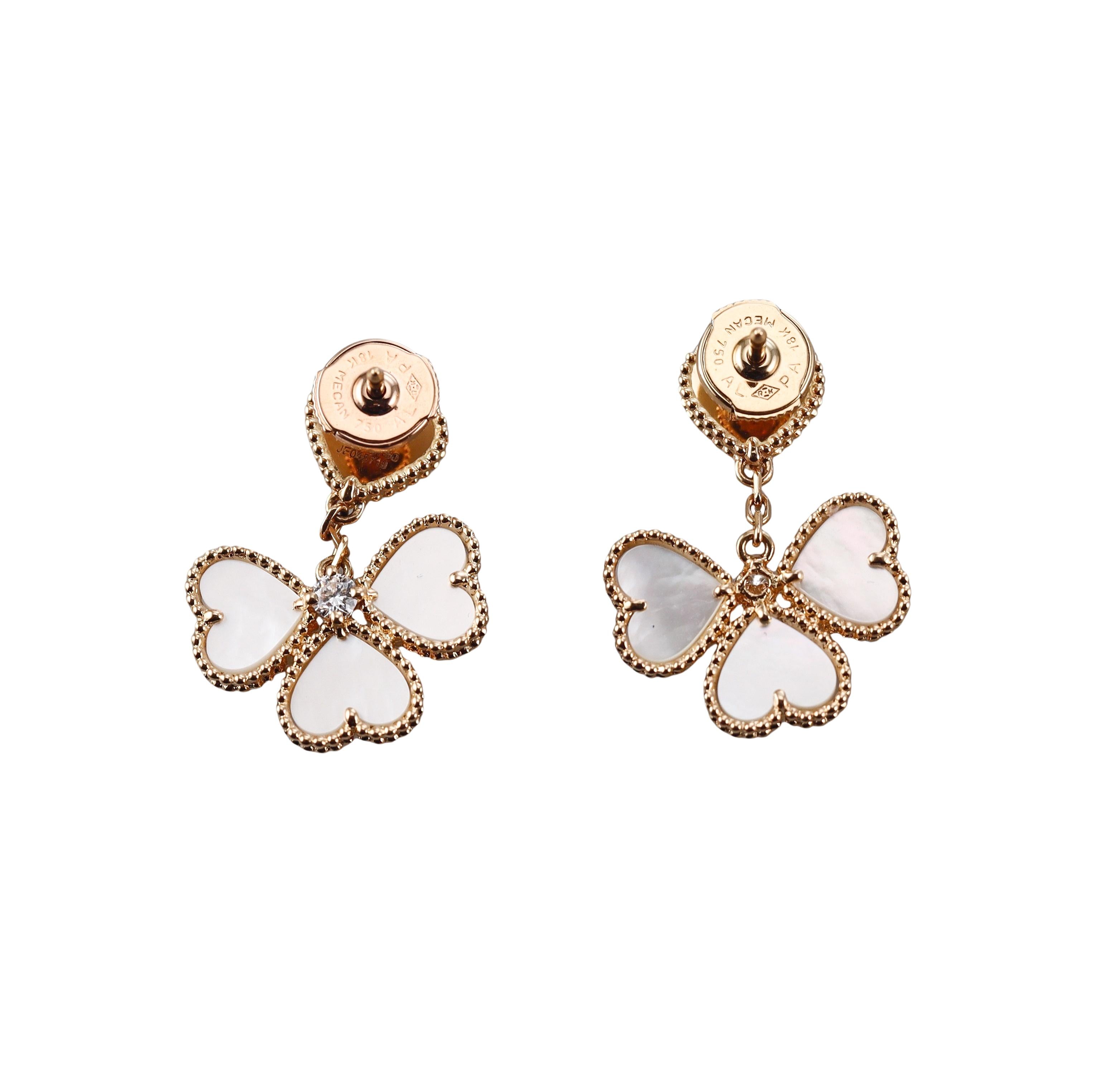 Van Cleef & Arpels Sweet Hearts Diamond Mother of Pearl Gold Earrings