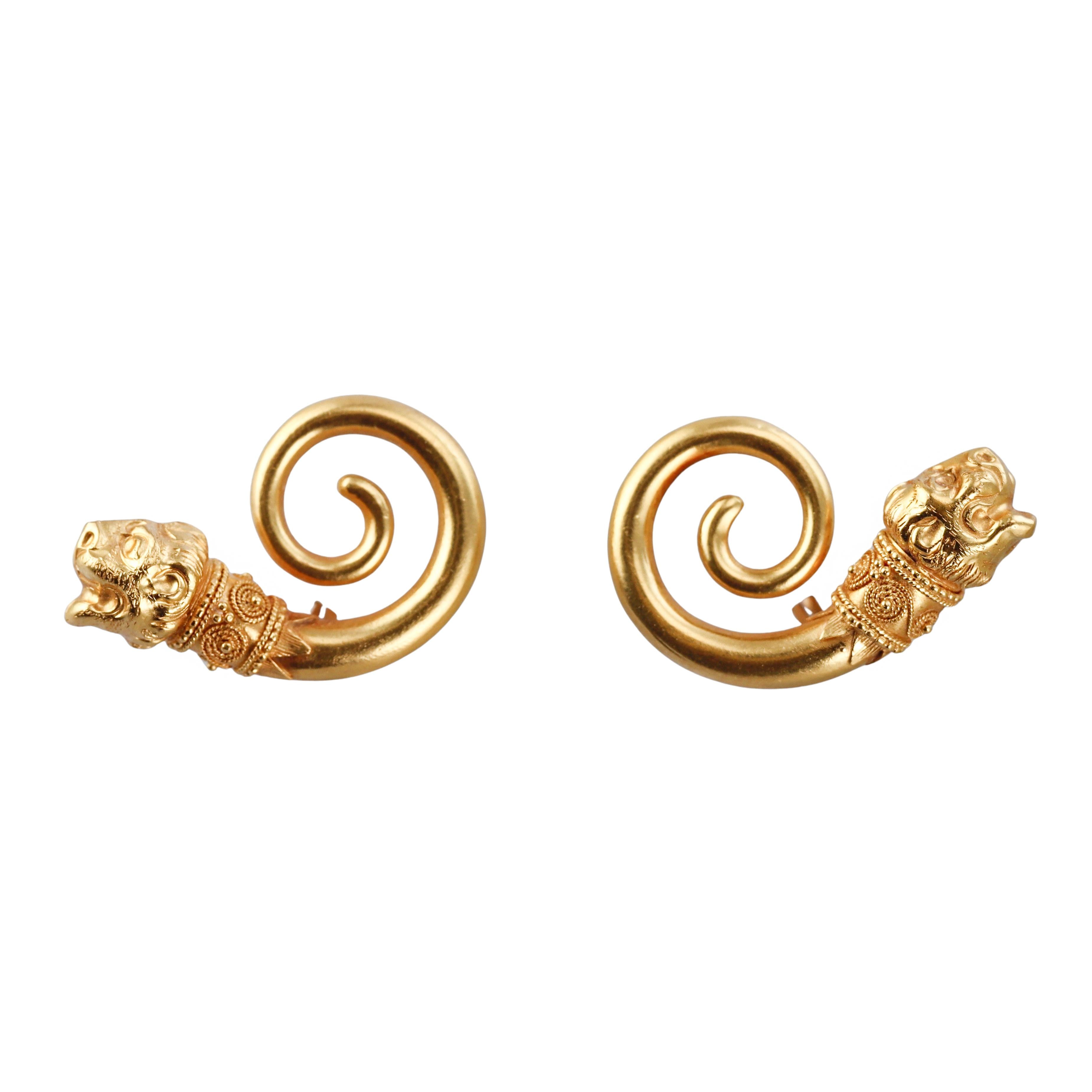 Lalaounis Greece Chimera Swirl Gold Earrings