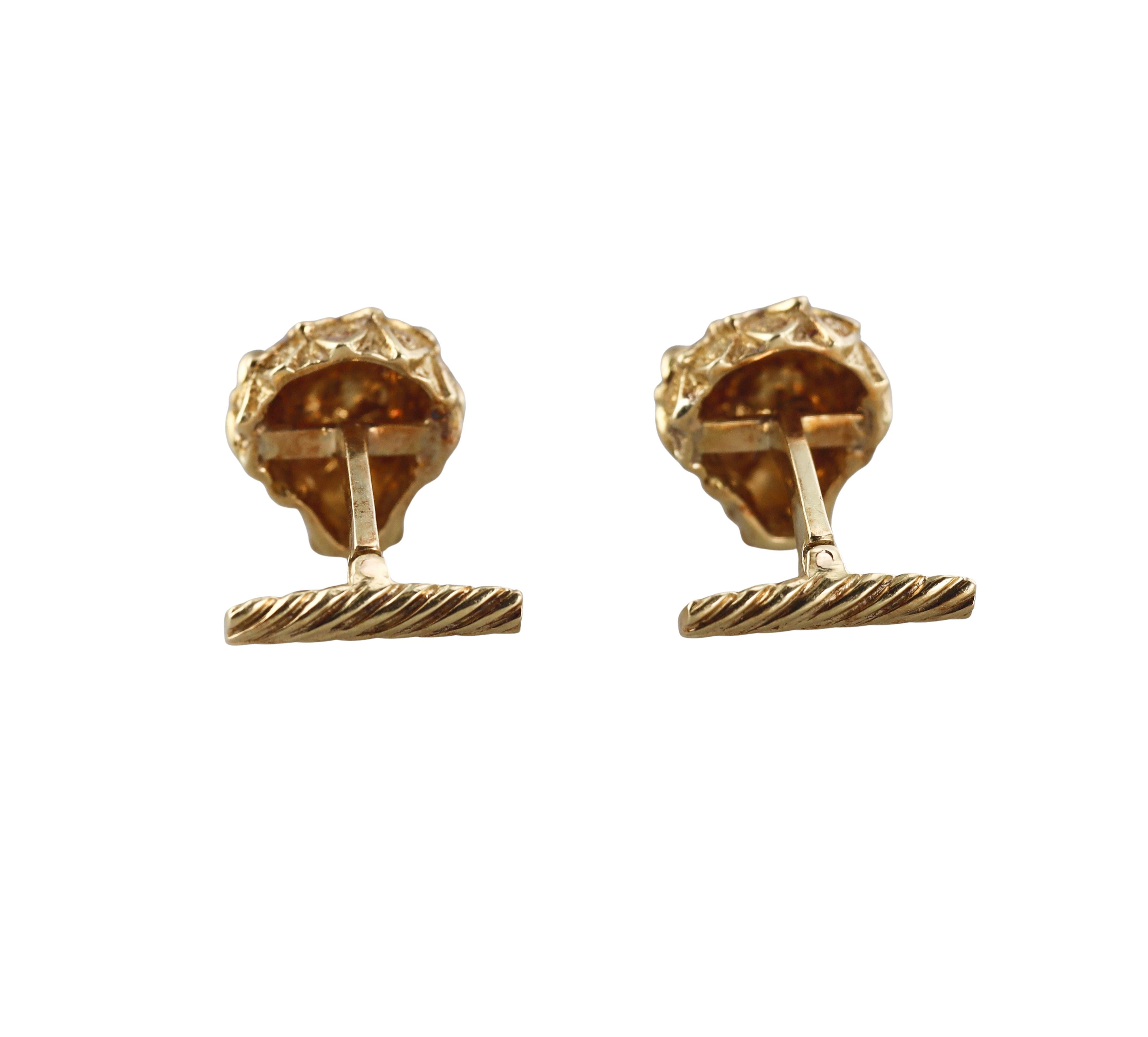 David Webb Emerald Gold Lion Head Cufflinks