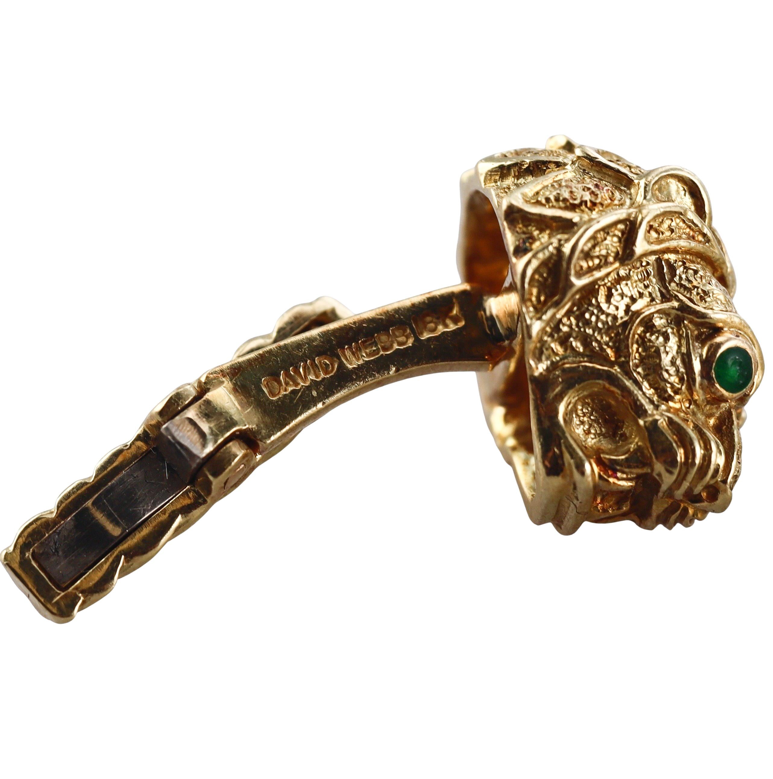 David Webb Emerald Gold Lion Head Cufflinks