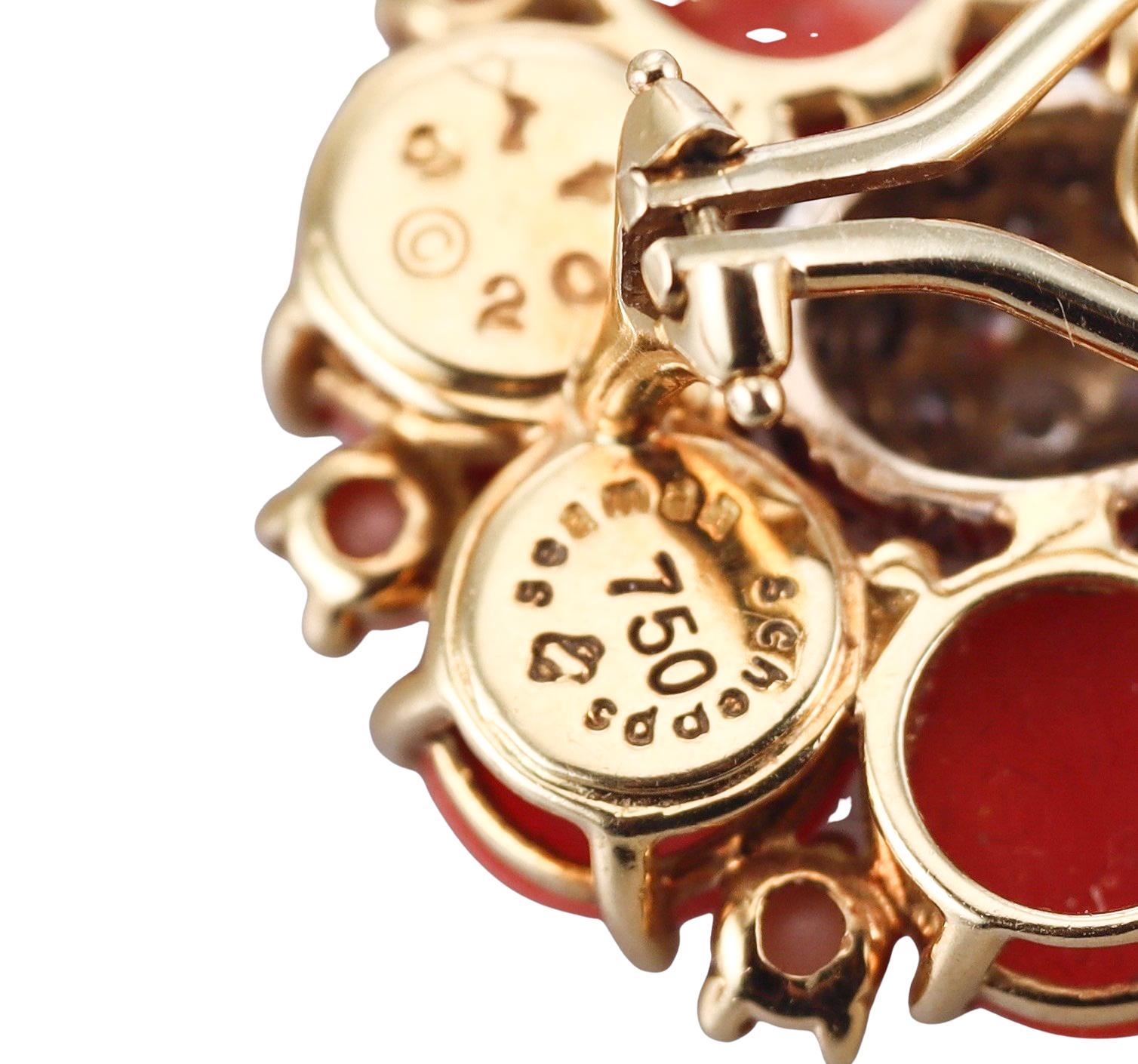 Seaman Schepps Coral Diamond Gold Earrings