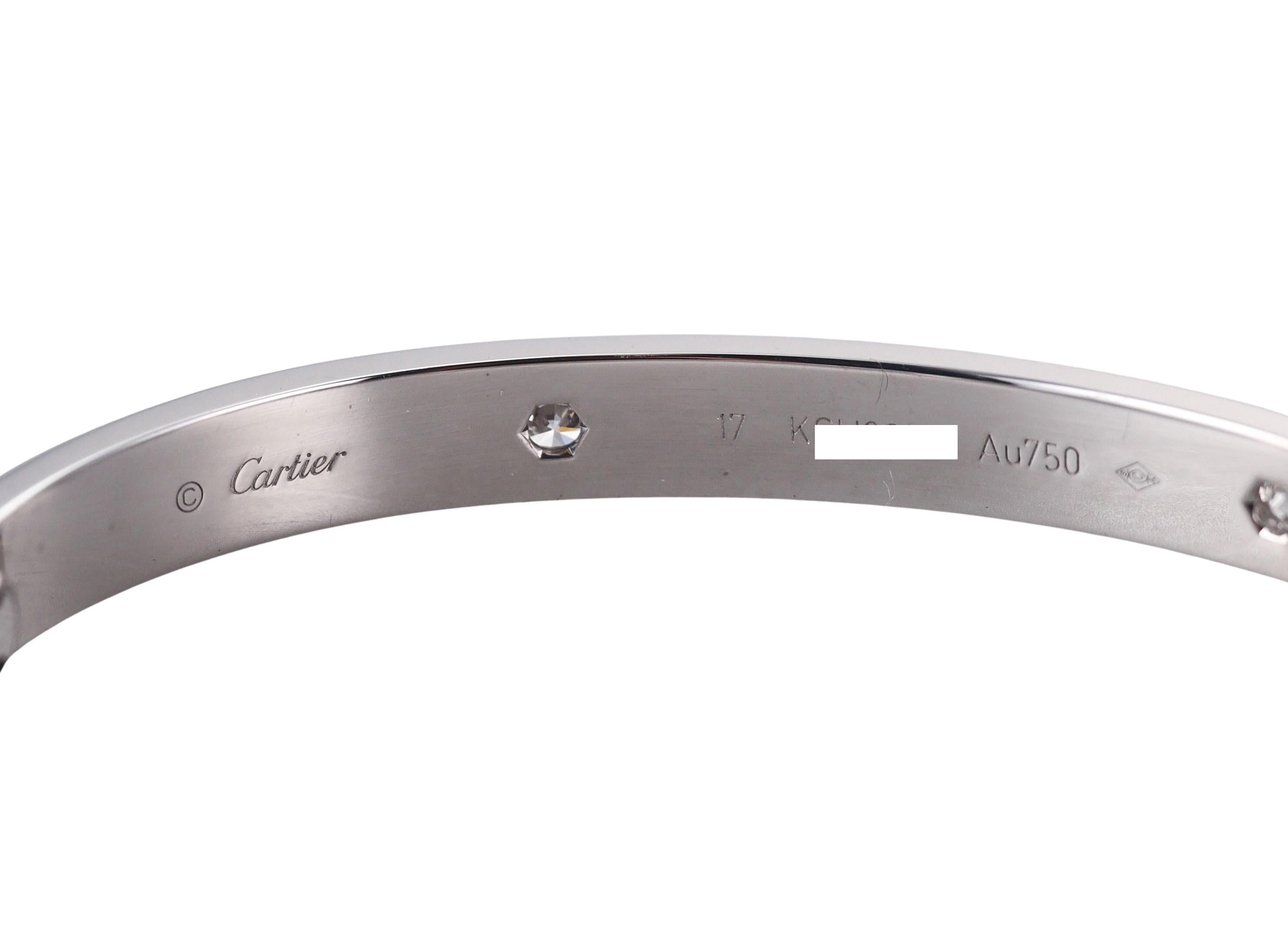 Cartier Love 4 Diamonds White Gold Classic Model Bracelet Size 17