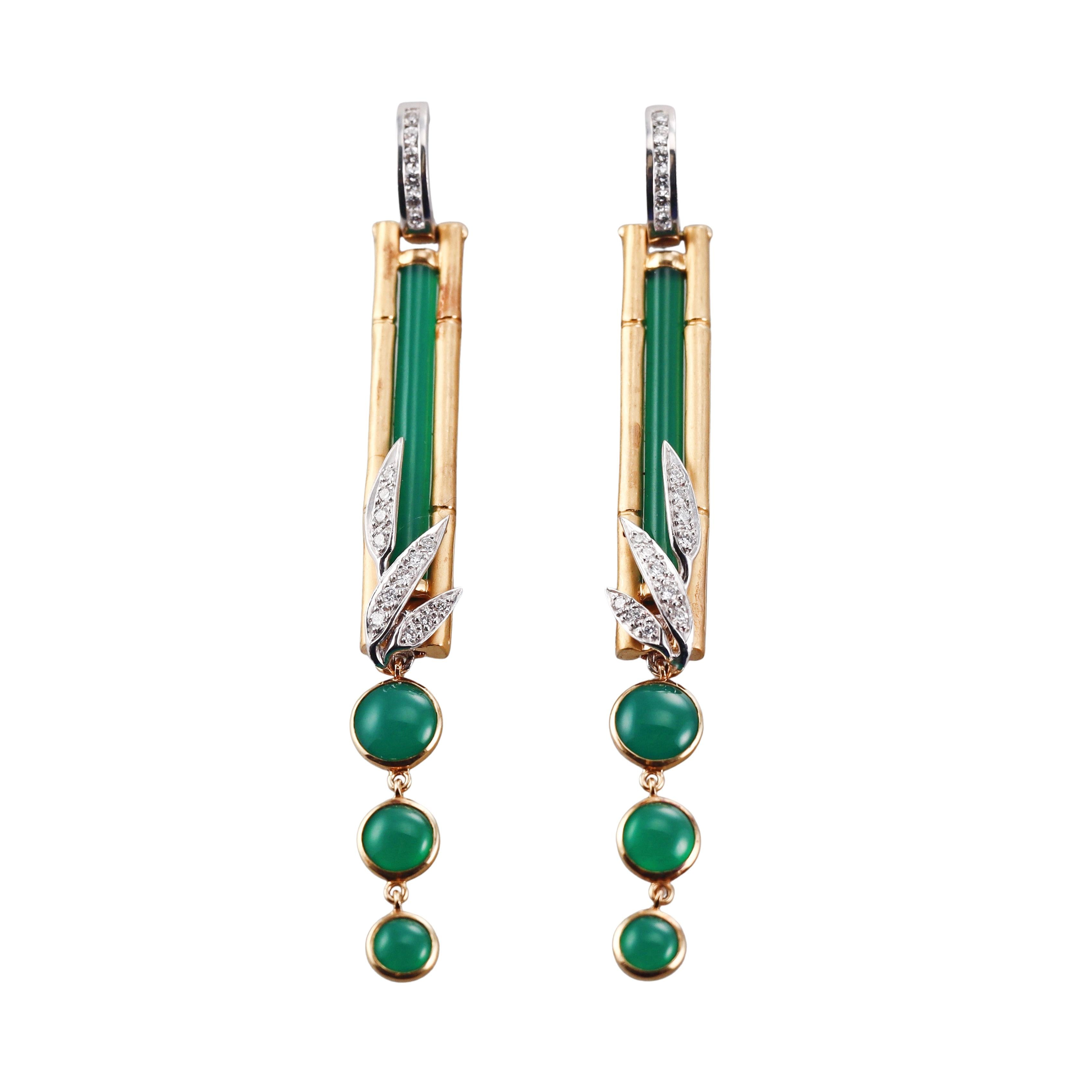 Carrera y Carrera Bamboo Chrysoprase Diamond Gold Drop Earrings