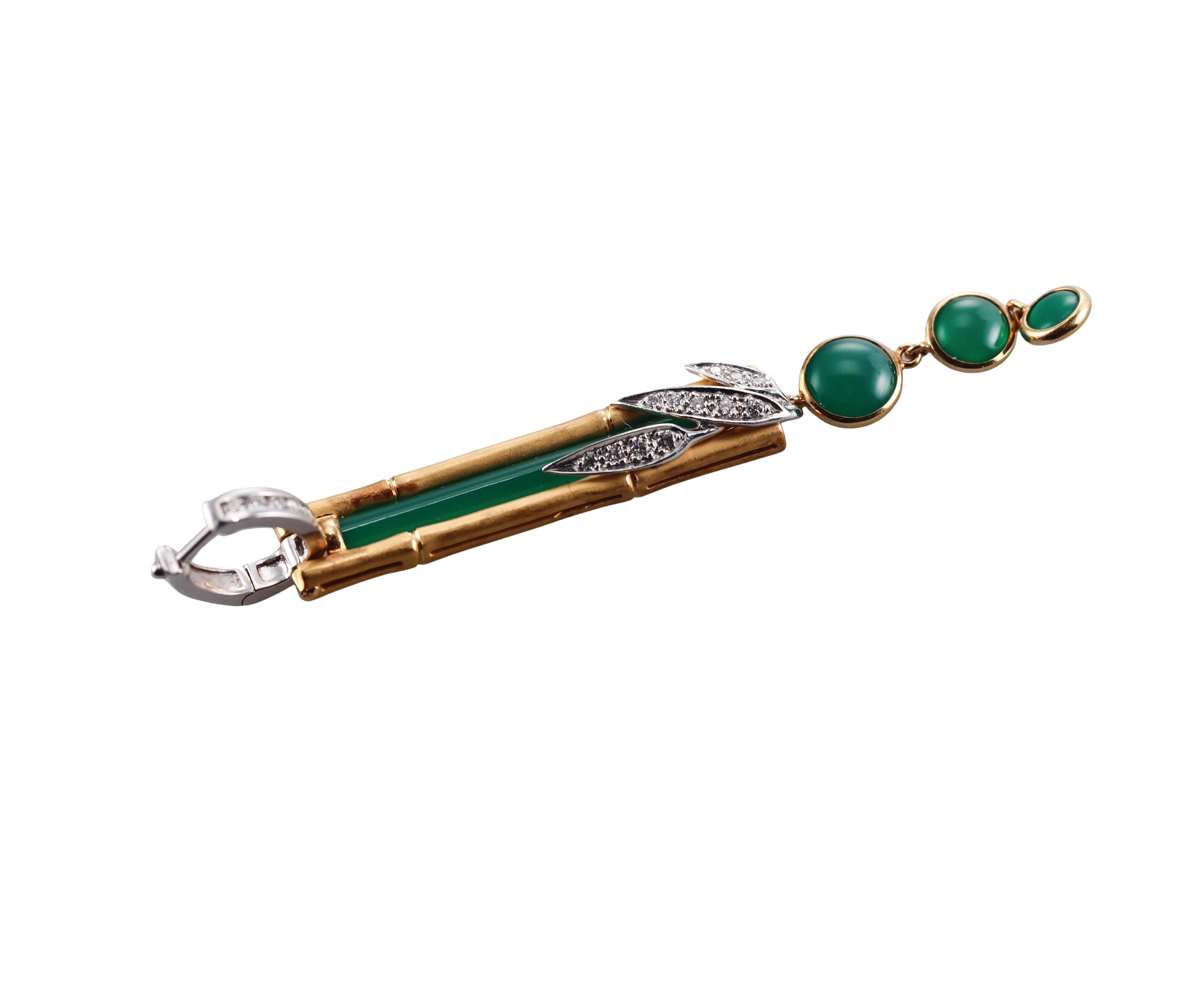 Carrera y Carrera Bamboo Chrysoprase Diamond Gold Drop Earrings