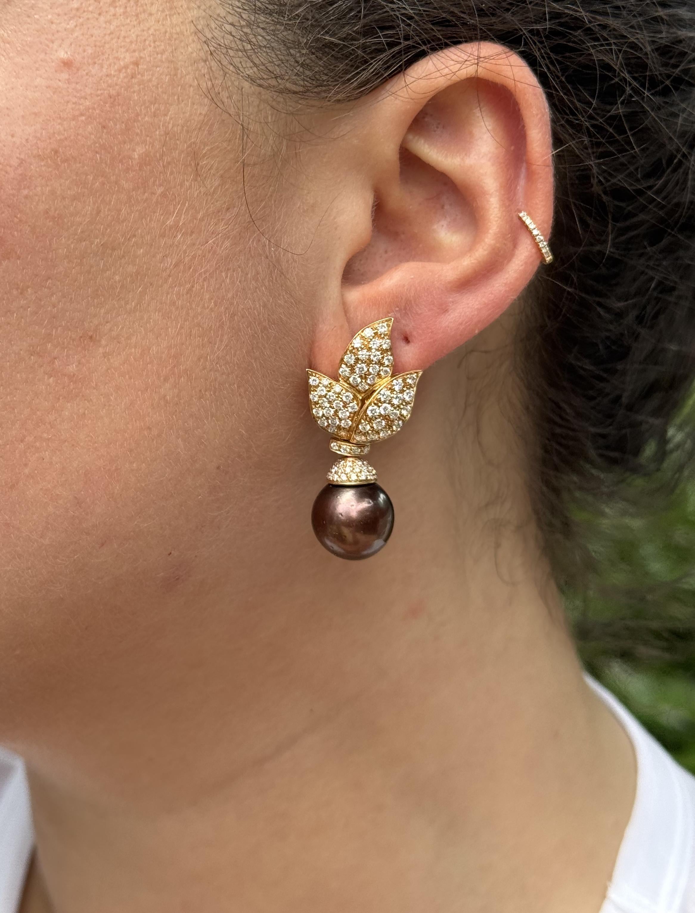 Diamond South Sea Pearl Gold Night & Day Earrings