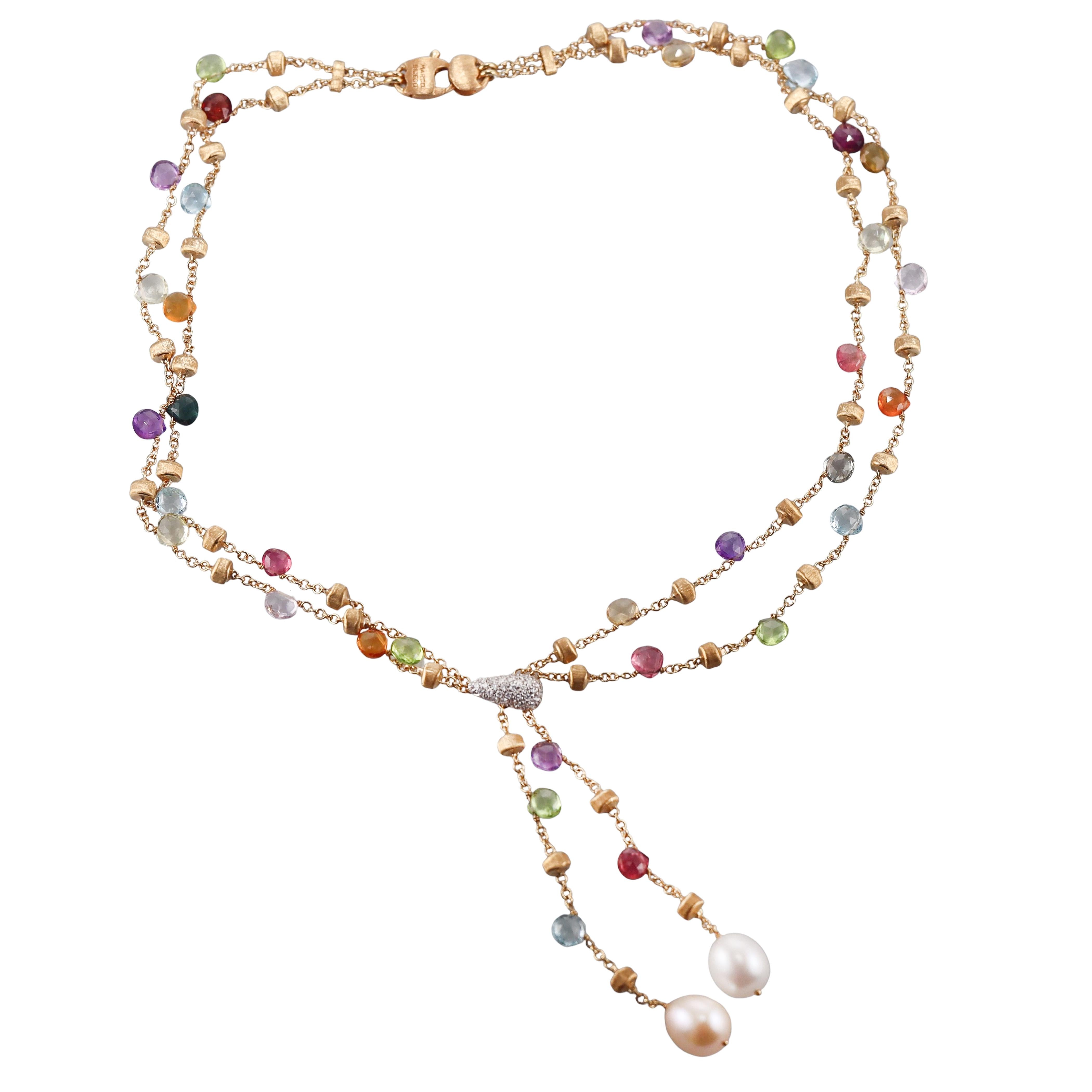 Marco Bicego Paradise Gold Diamond Gemstone Pearl Pendant Necklace