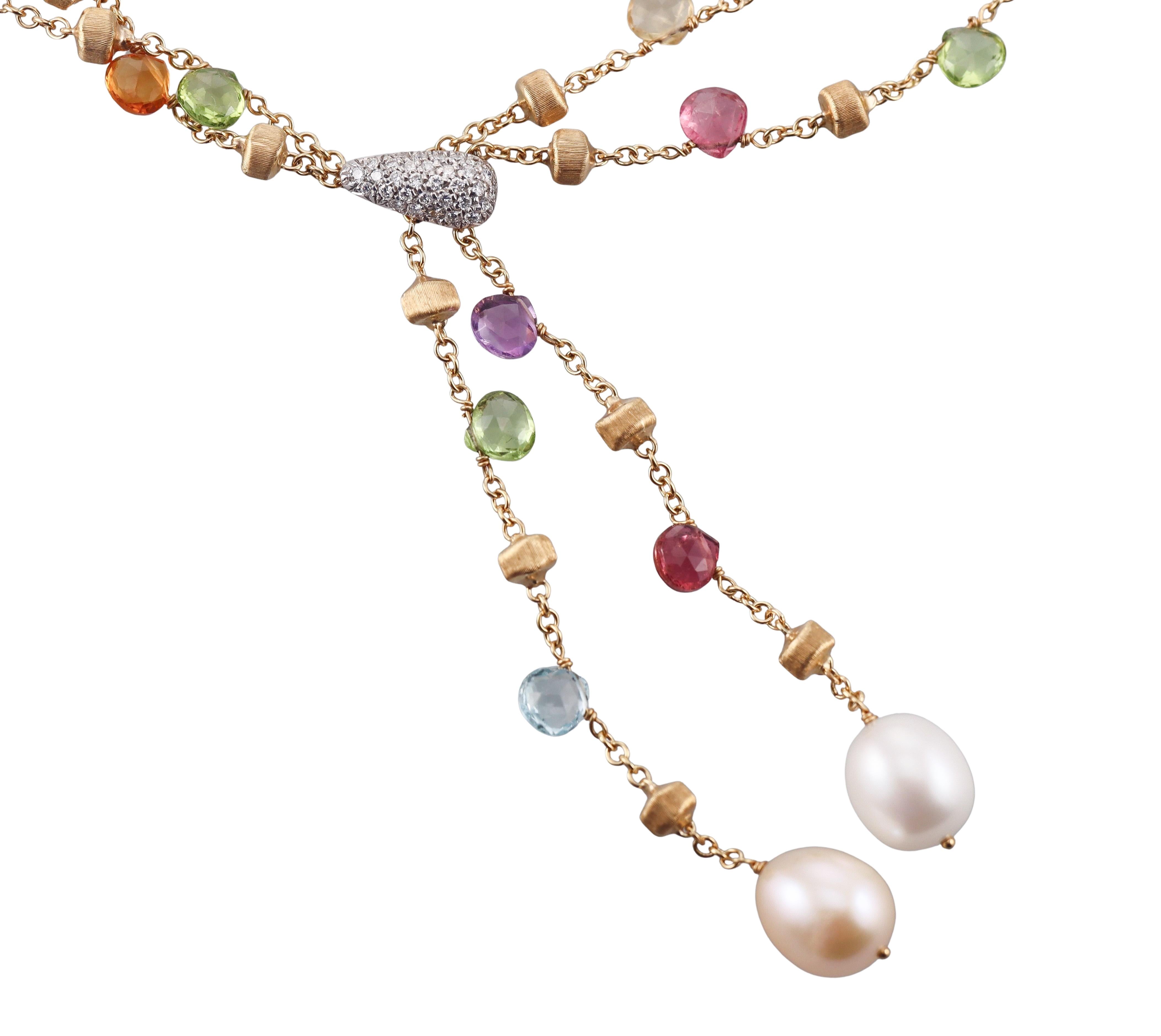 Marco Bicego Paradise Gold Diamond Gemstone Pearl Pendant Necklace