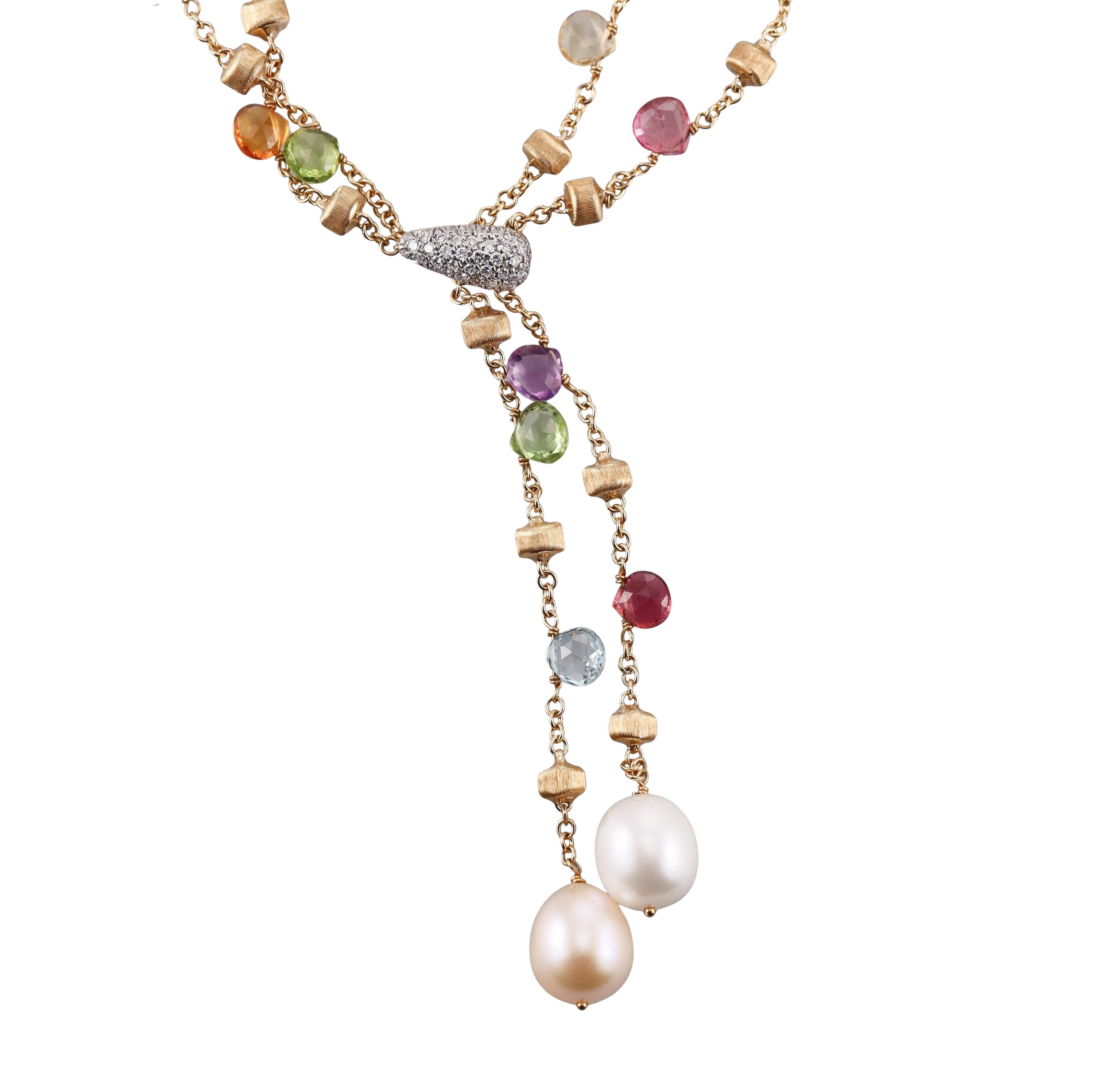 Marco Bicego Paradise Gold Diamond Gemstone Pearl Pendant Necklace