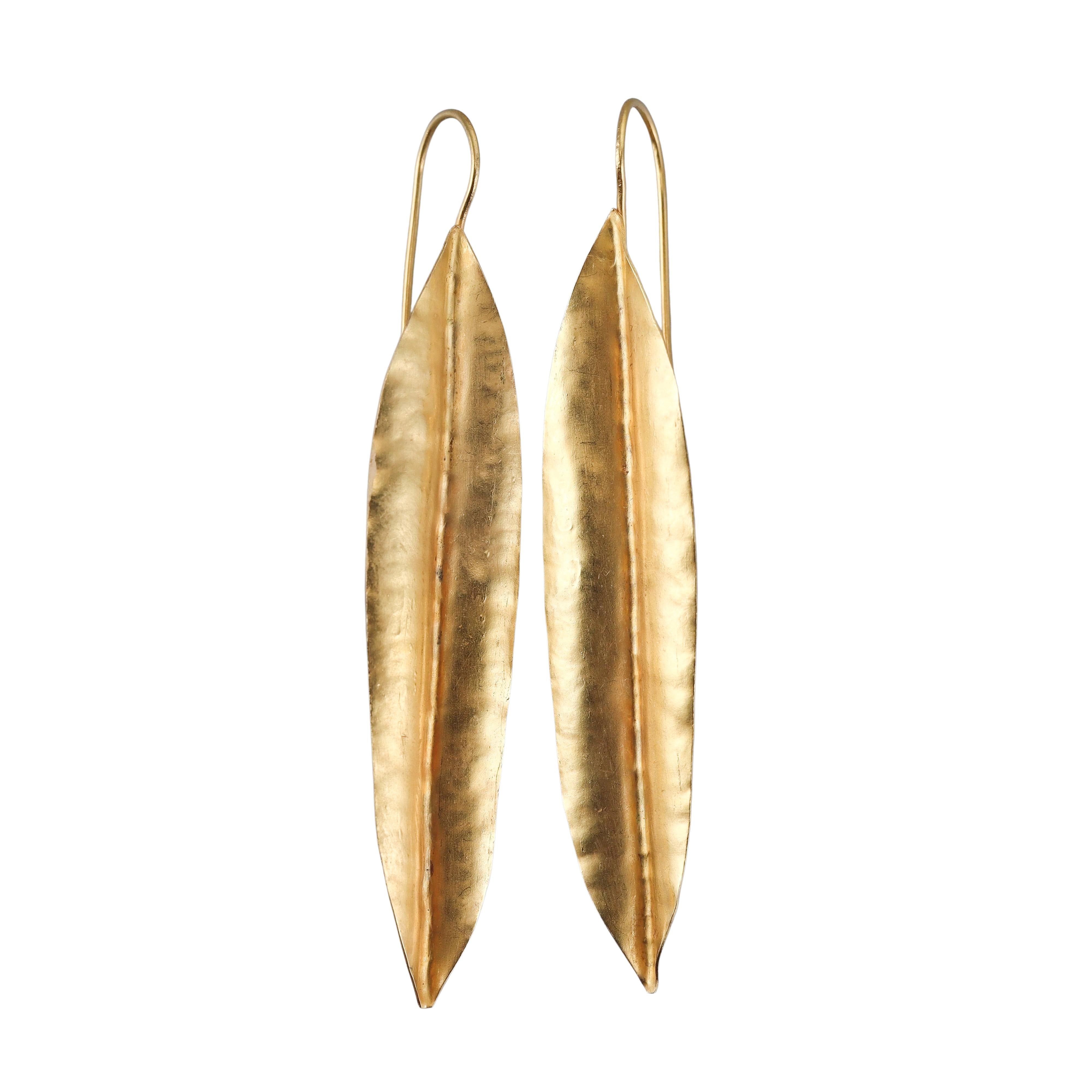 Gold Feather Drop Earrings