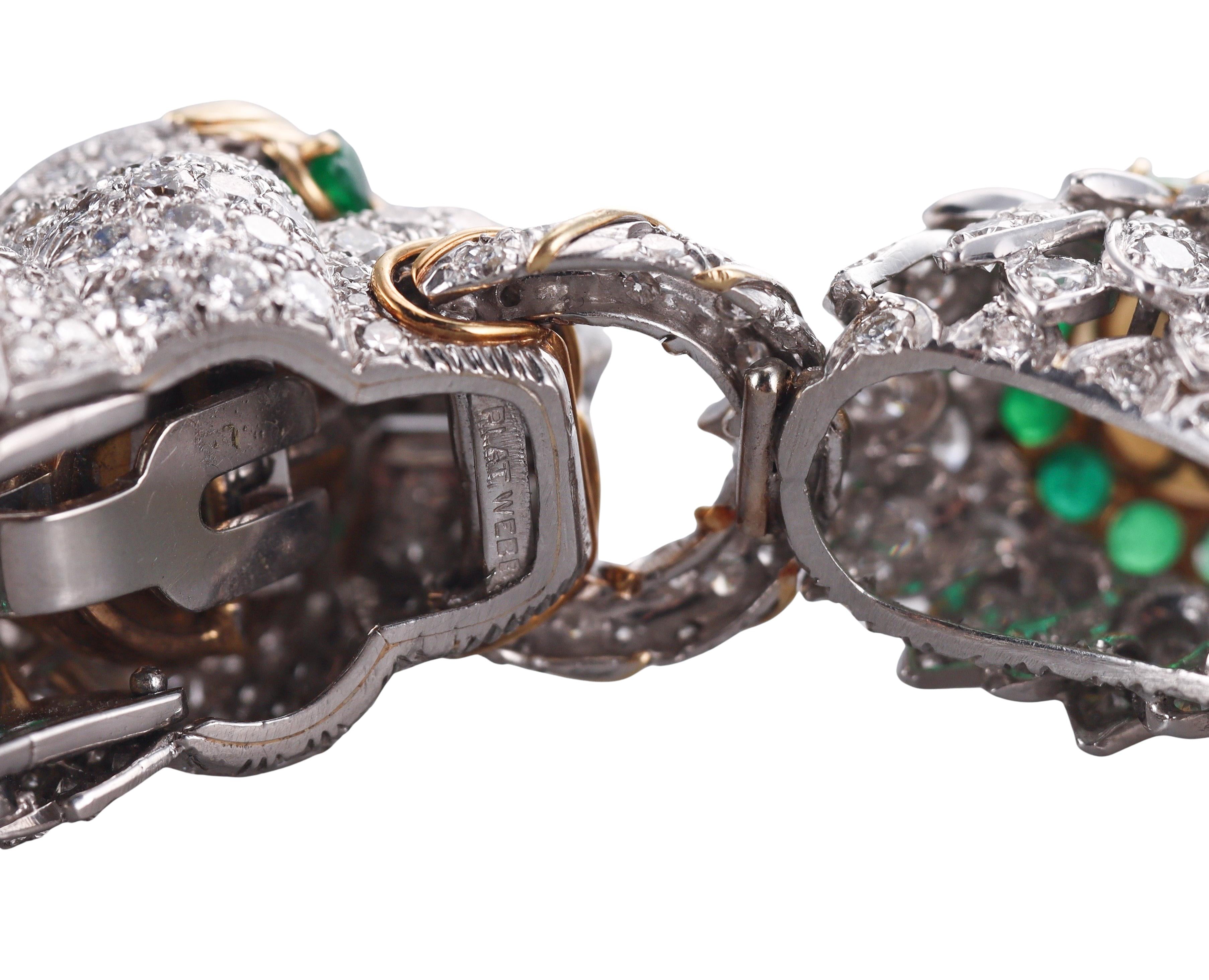 David Webb 27 Carat Diamond Emerald Pearl Gold Platinum Panther Bracelet Watch