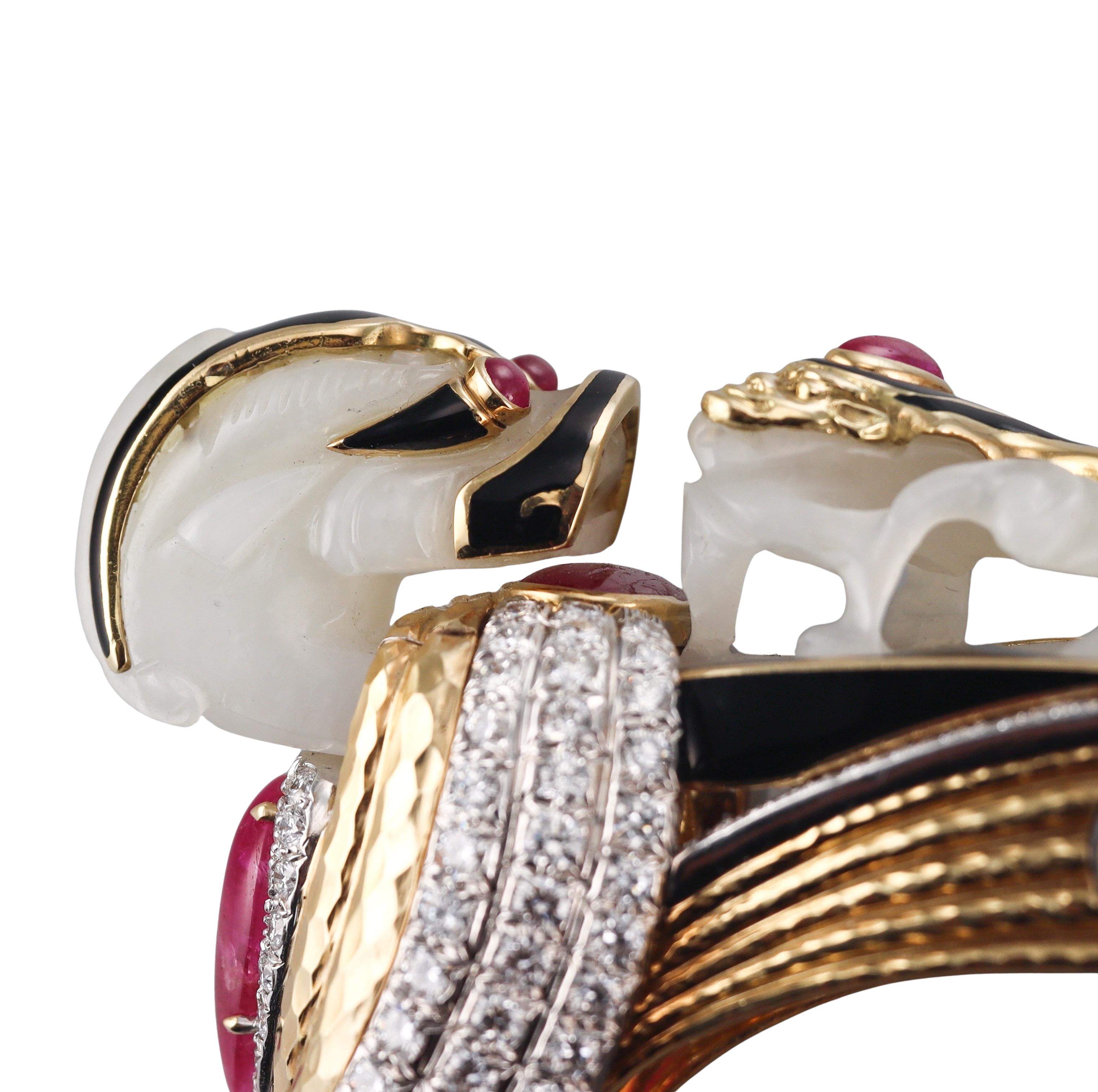 David Webb Carved Jade Diamond Ruby Enamel Gold Platinum Bracelet
