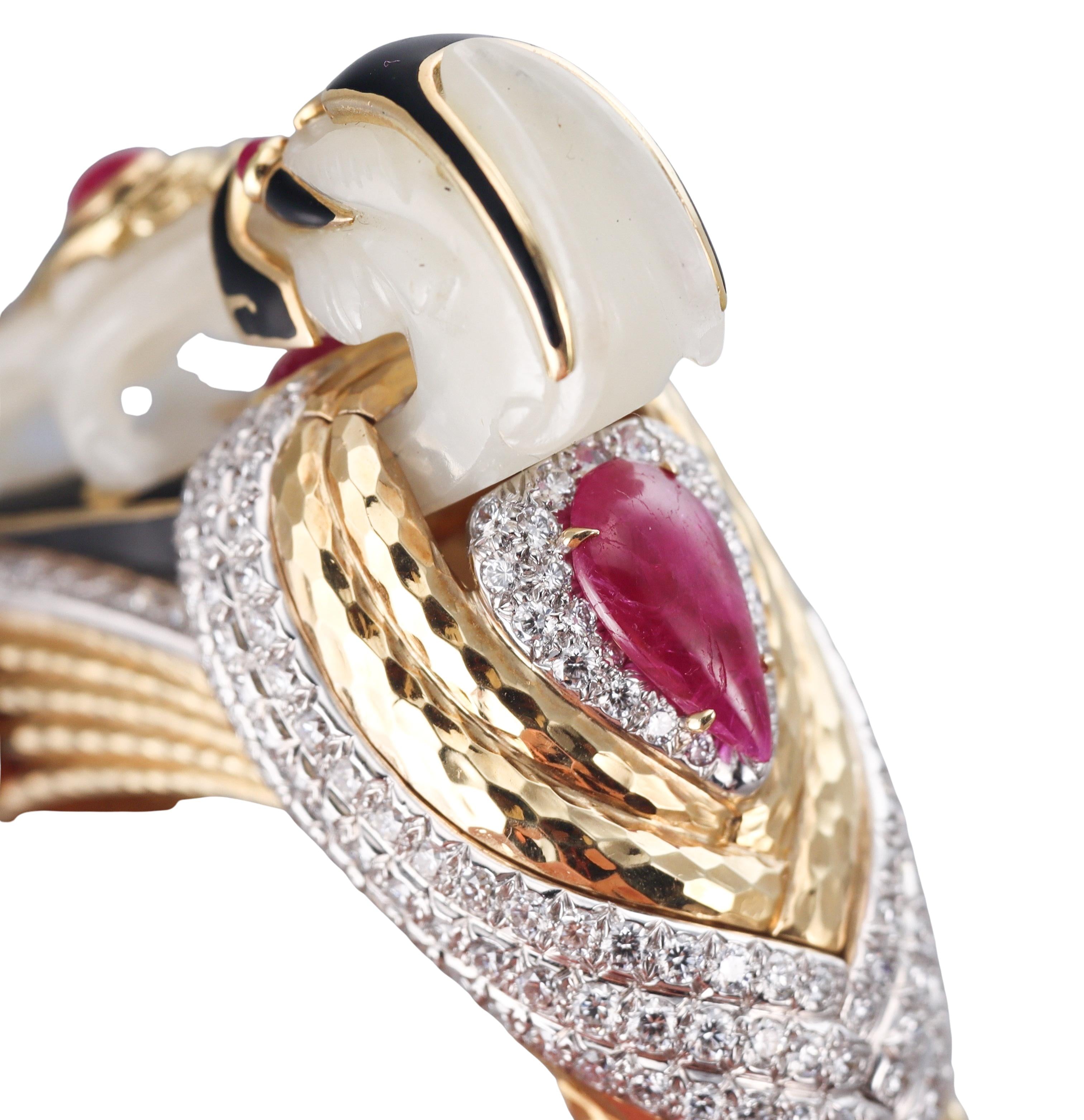 David Webb Carved Jade Diamond Ruby Enamel Gold Platinum Bracelet