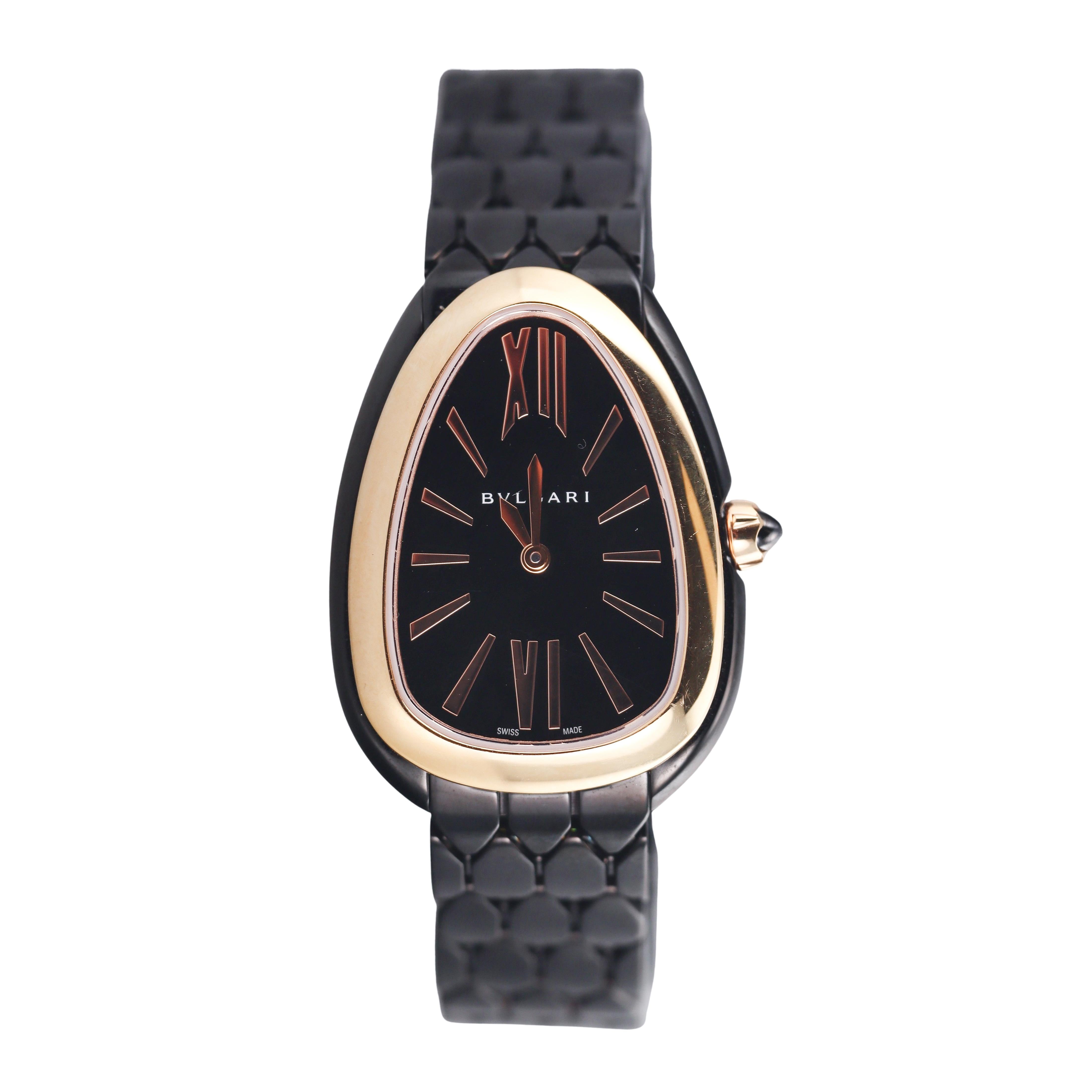 Bulgari Serpenti Seduttori Gold Black Steel Ladies Watch BU39R23