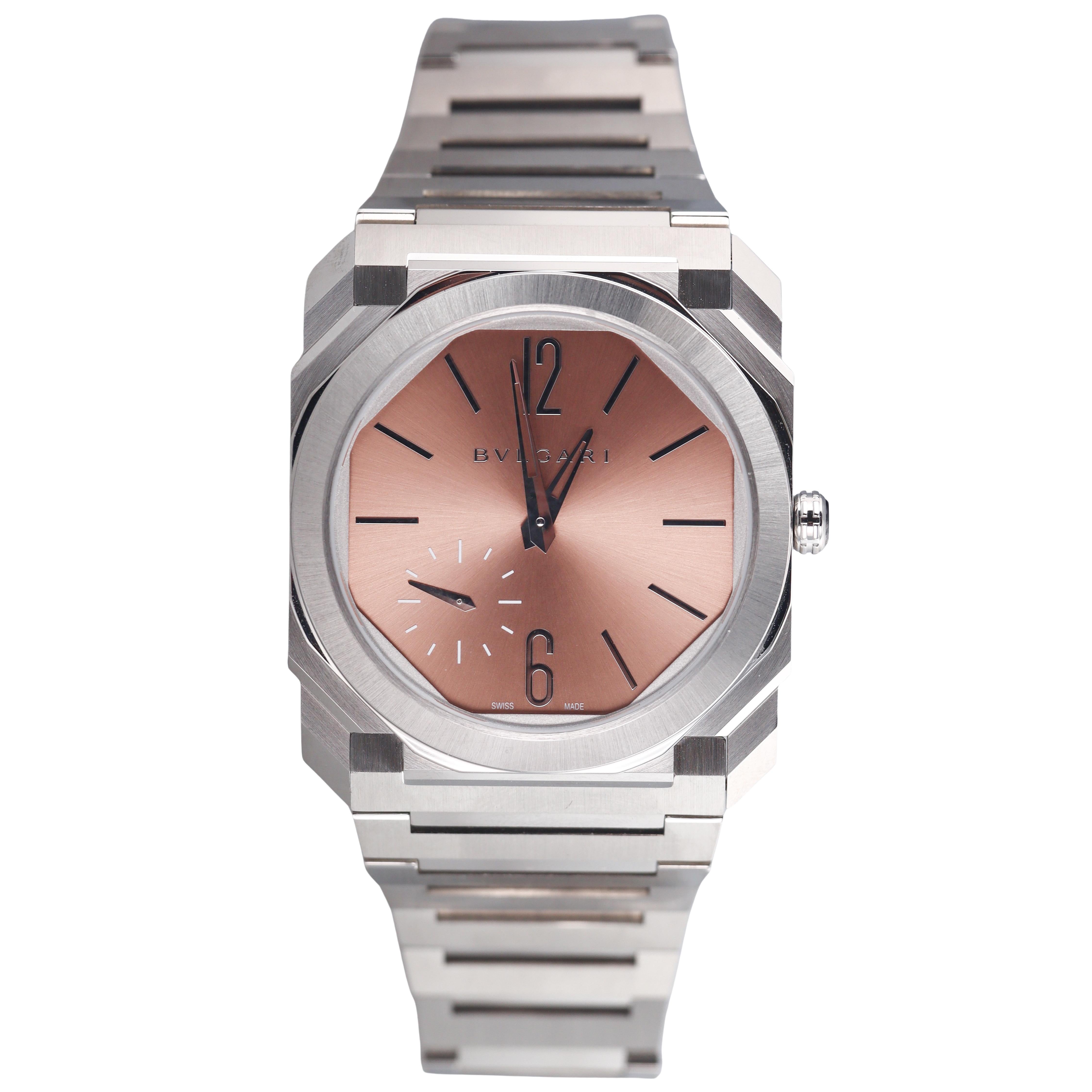 Bulgari Octo Finissimo Satin Steel Salmon Dial Ultra Thin Watch BGO 40 S XT