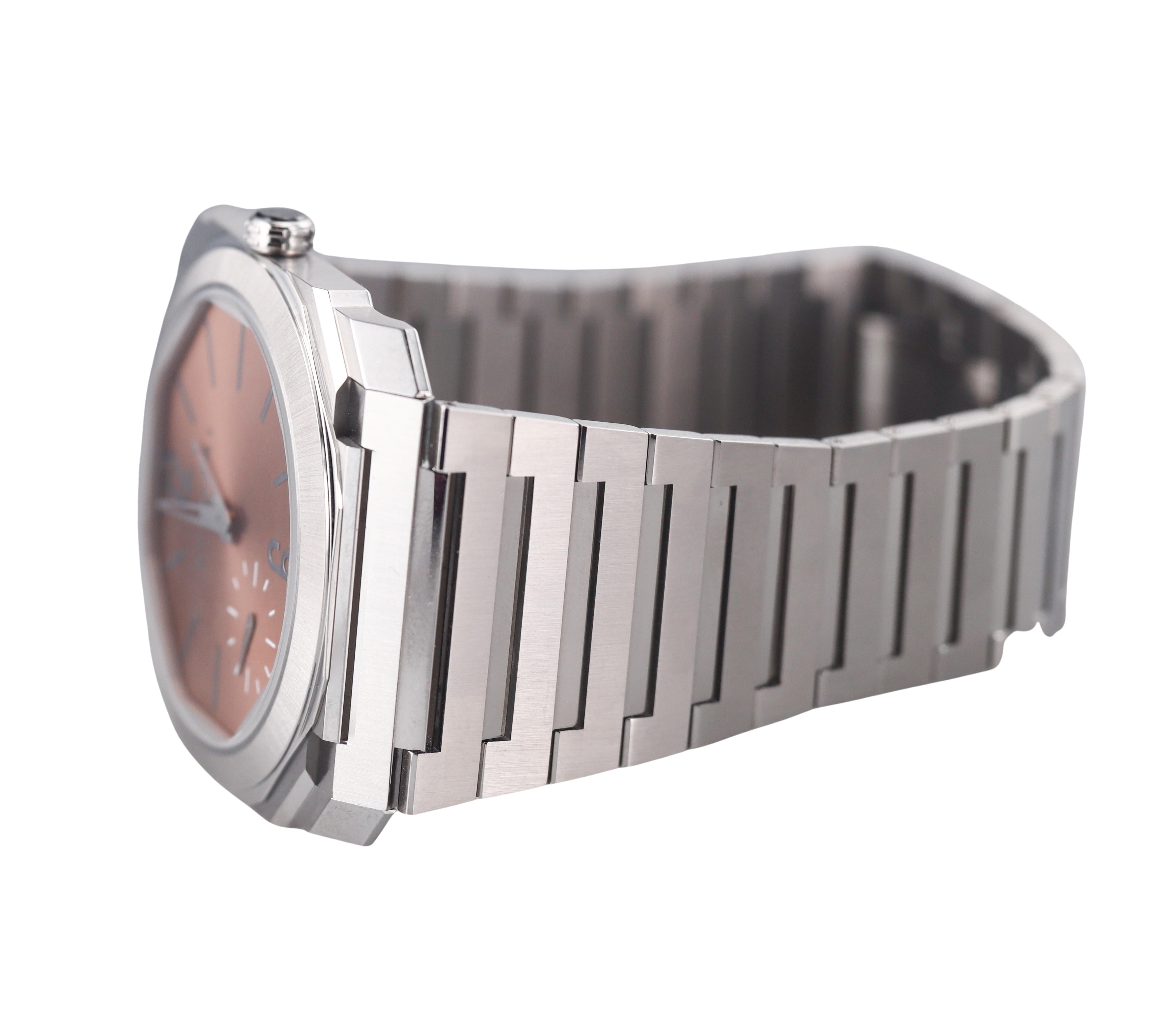 Bulgari Octo Finissimo Satin Steel Salmon Dial Ultra Thin Watch BGO 40 S XT