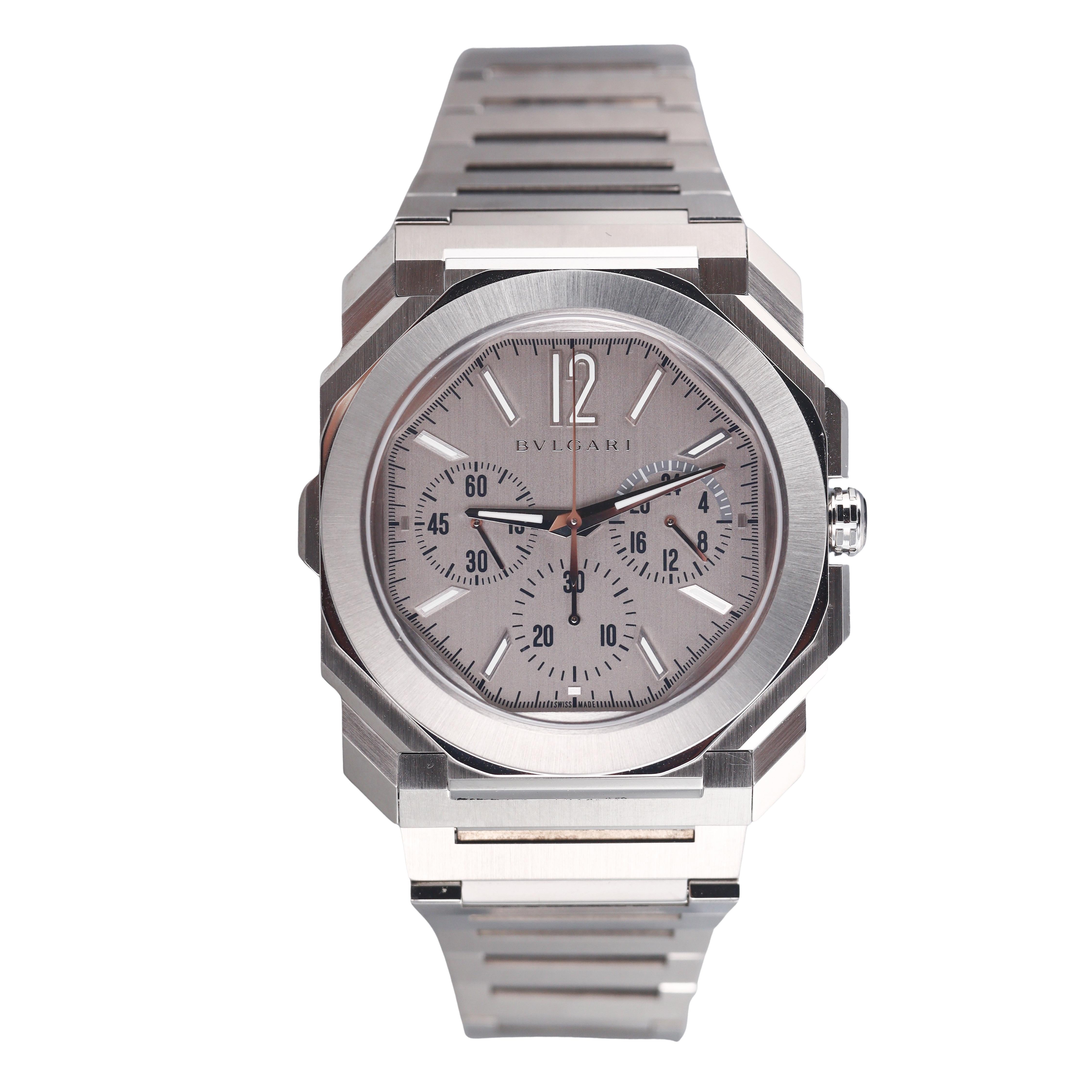 Bulgari Octo Finissimo Satin Steel Chronograph Ultra Thin Watch BGO S XT CH GMT