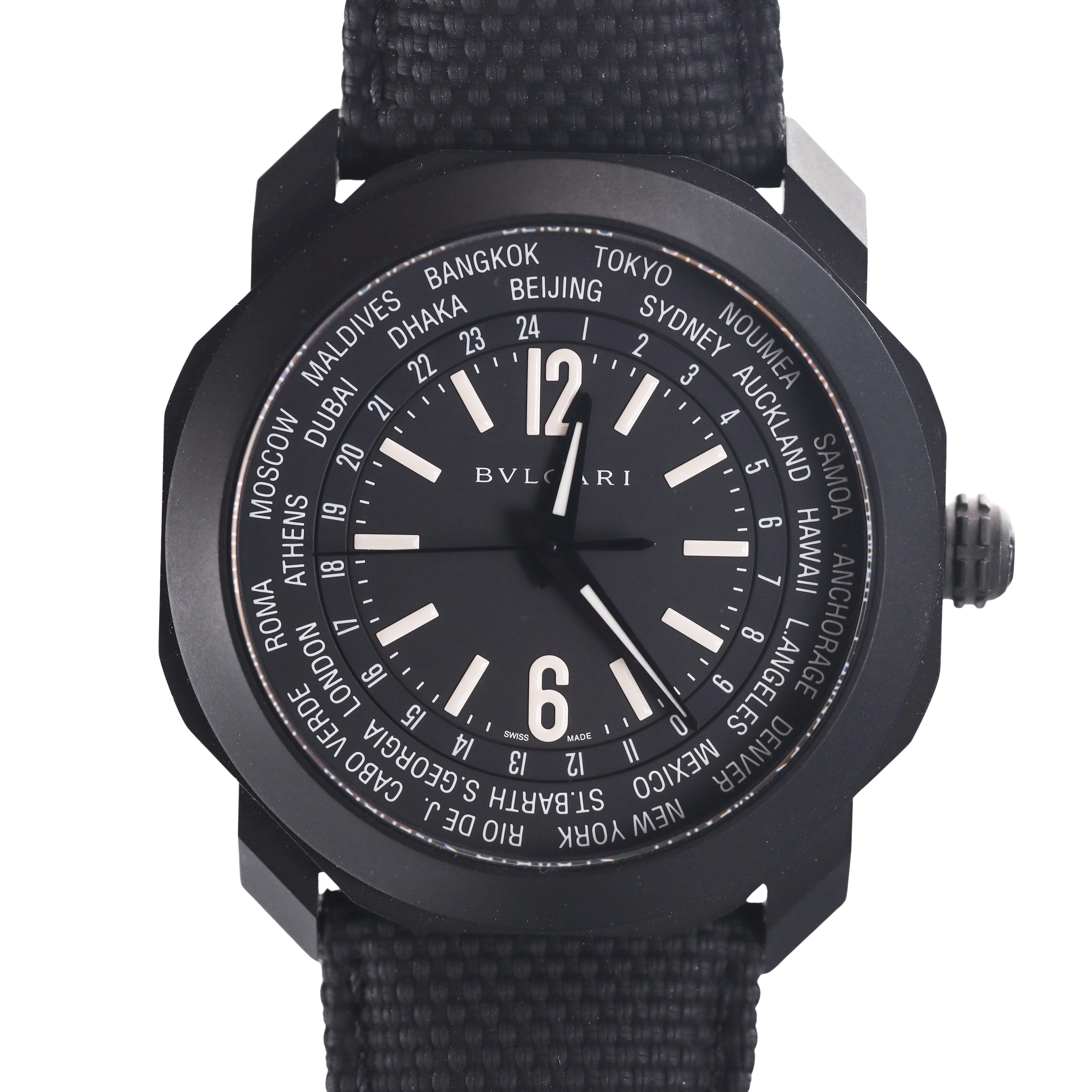 Bulgari Octo Roma World Timer Black Automatic Watch OC 41 S WT