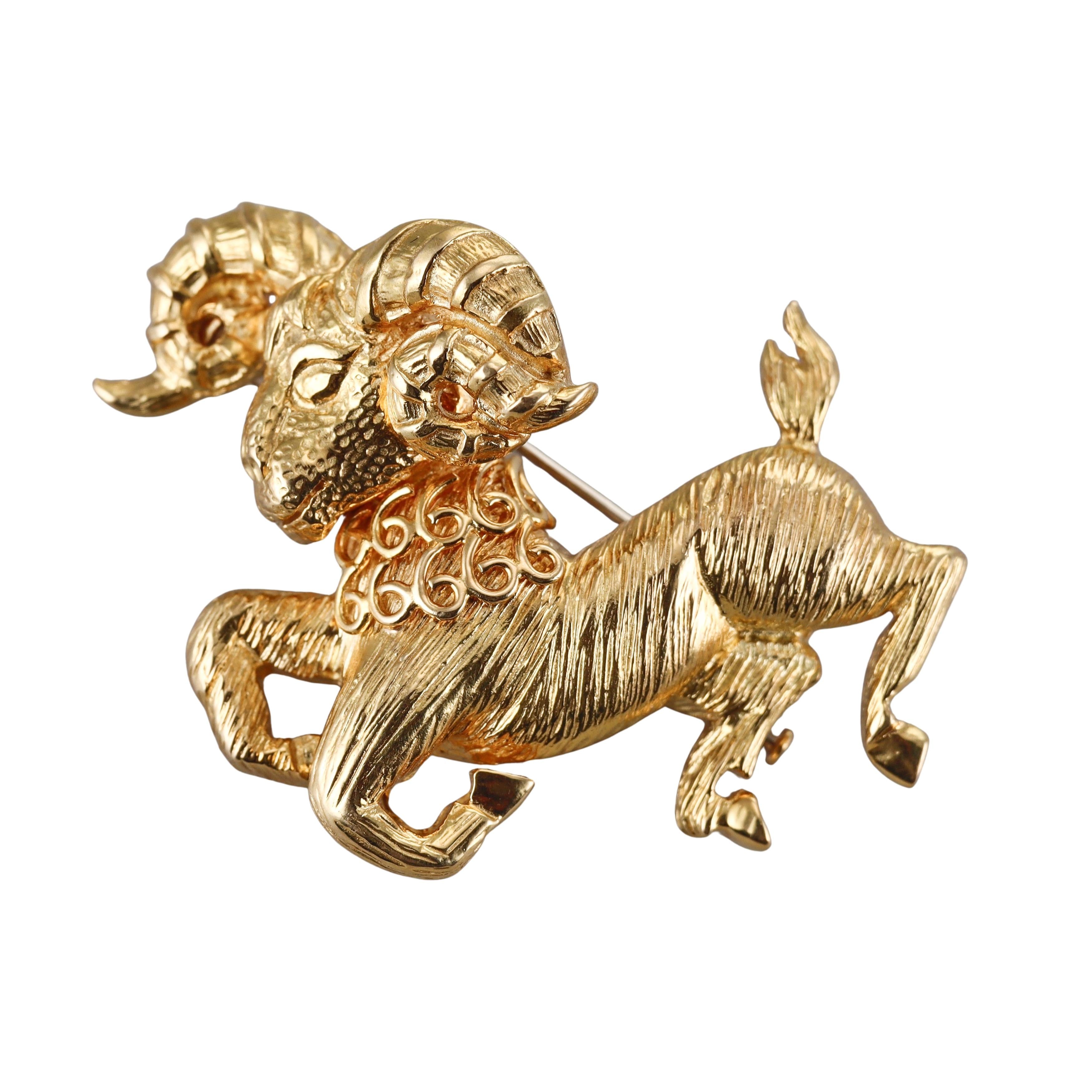 David Webb Ram Gold Brooch Pin