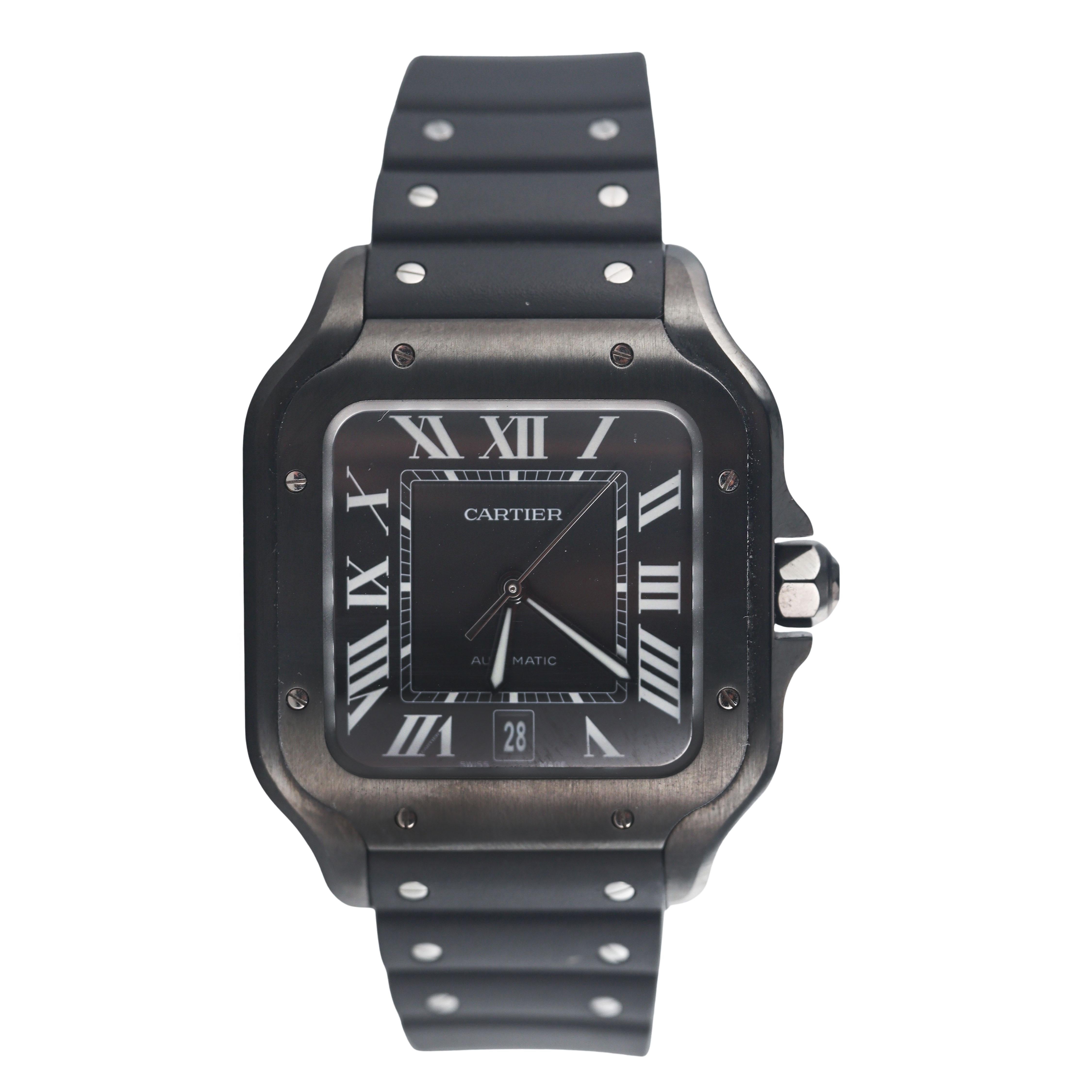 Cartier Santos Large Black Automatic Watch 4072/WSSA0039