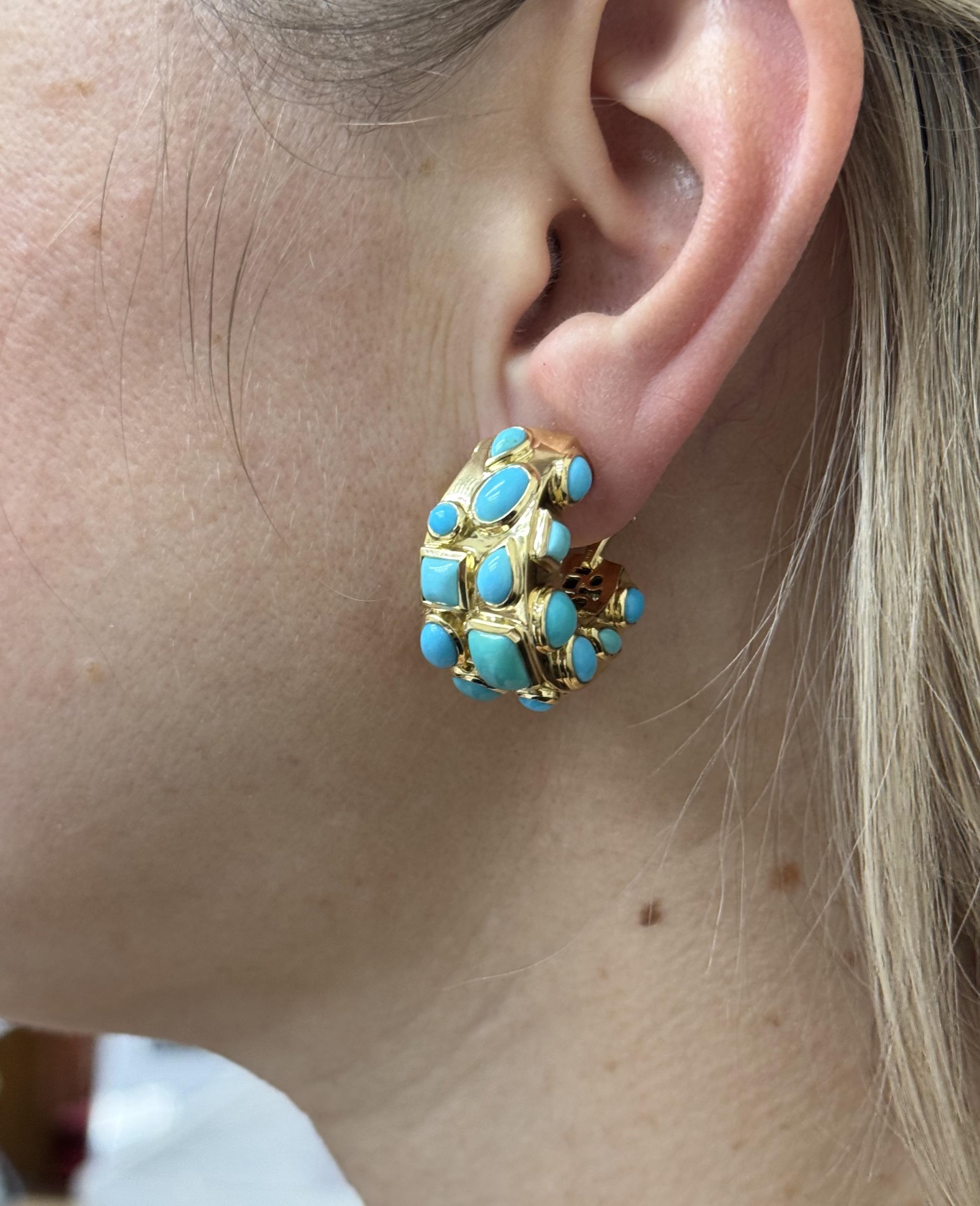 Seaman Schepps Fifties Turquoise Gold Hoop Earrings
