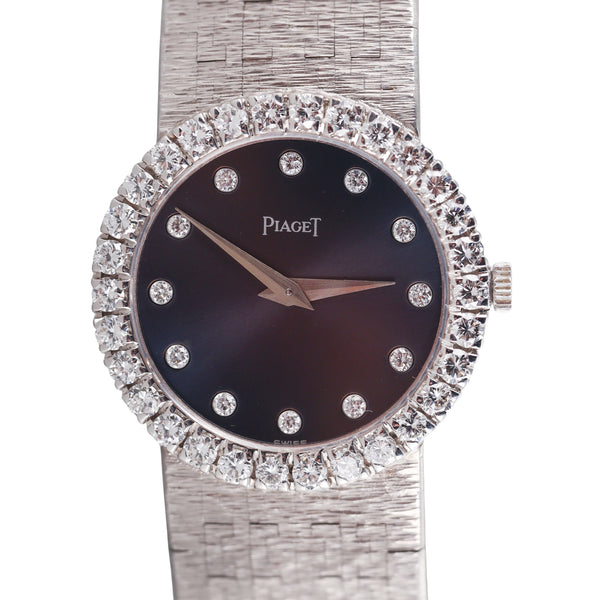 1970's Piaget Gold Diamond Hematite Dial Watch 9190 A 6