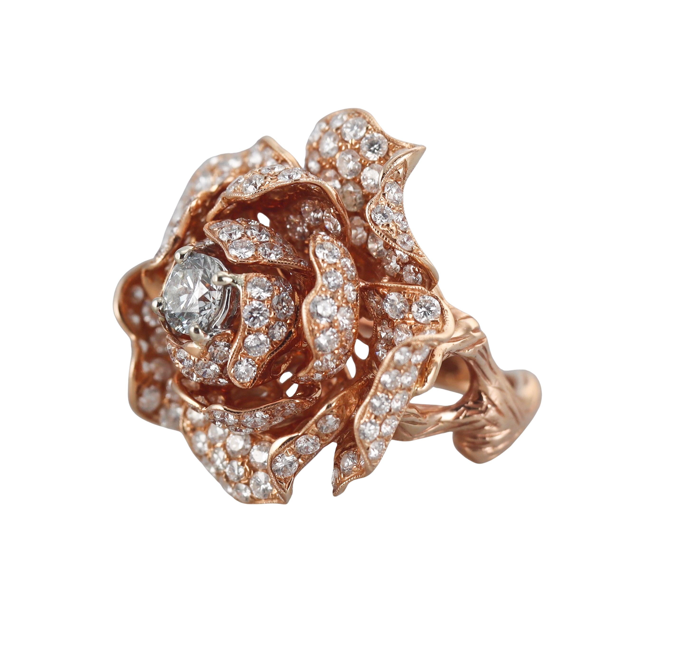 Rose Gold Diamond Flower Ring