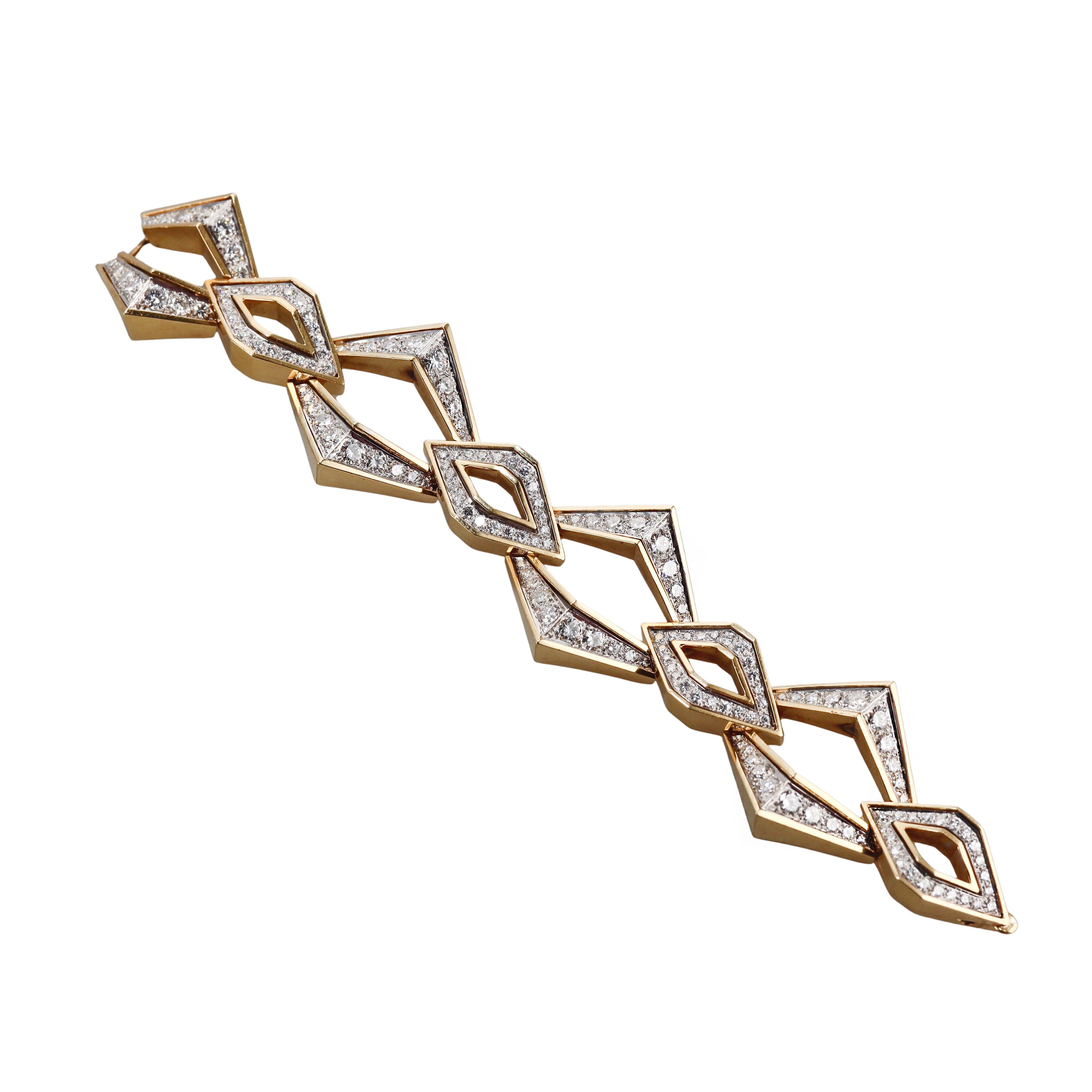 1970s Diamond Gold Geometric Link Bracelet