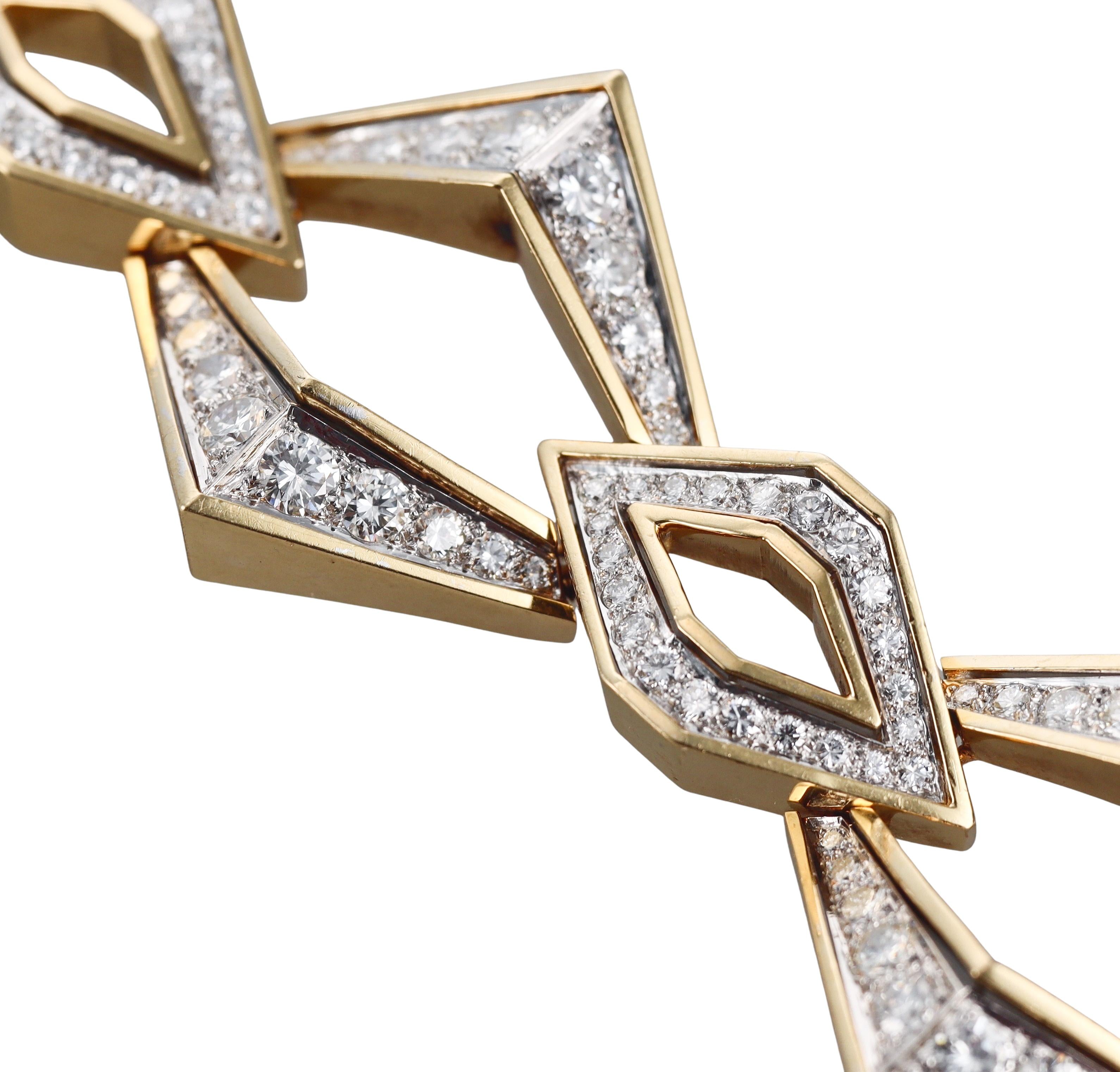 1970s Diamond Gold Geometric Link Bracelet