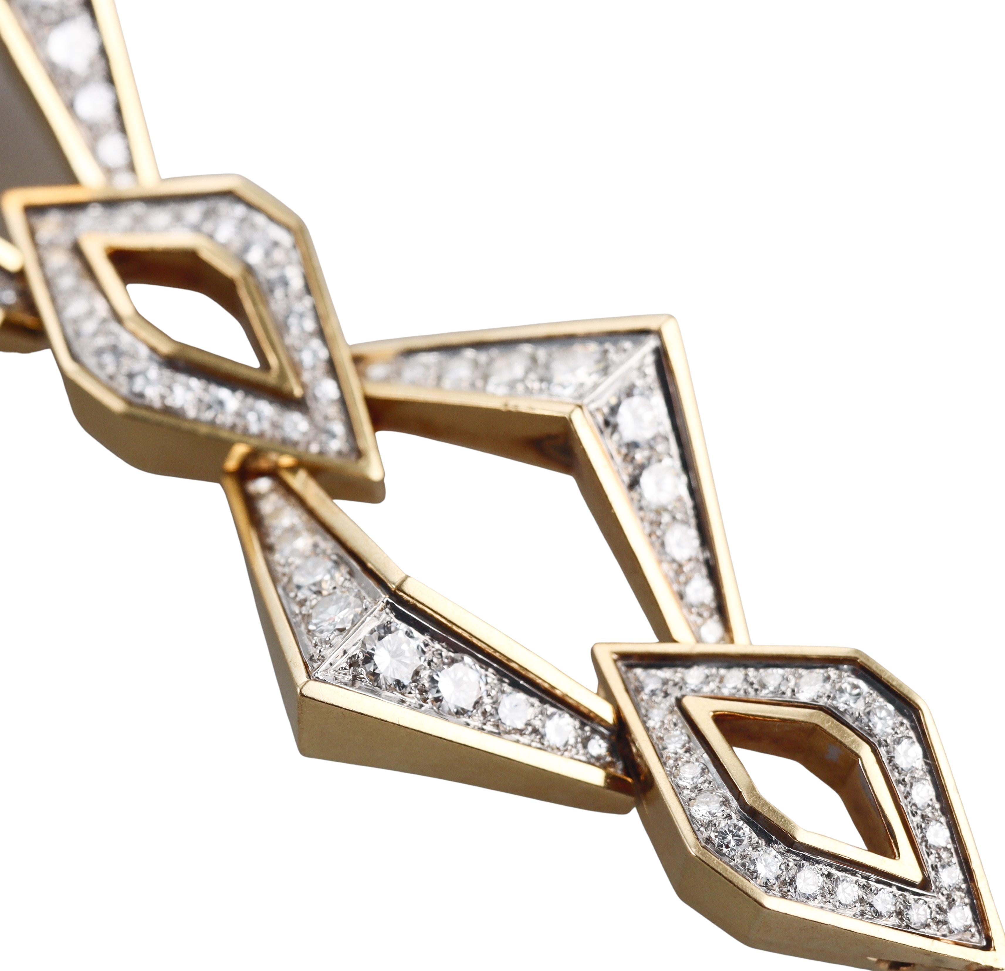 1970s Diamond Gold Geometric Link Bracelet