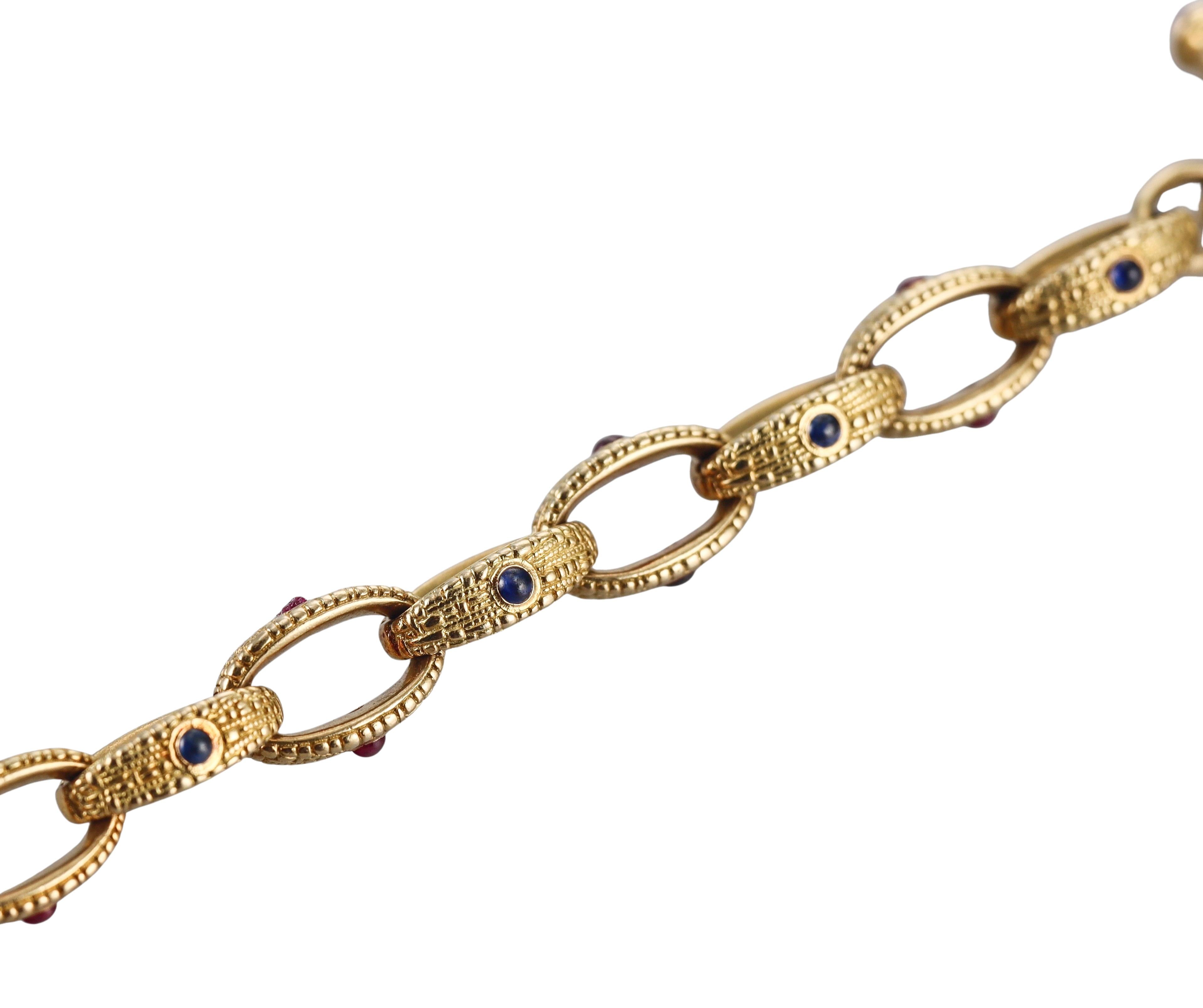 Alex Sepkus Vintage Sapphire Ruby Gold Oval Link Toggle Bracelet