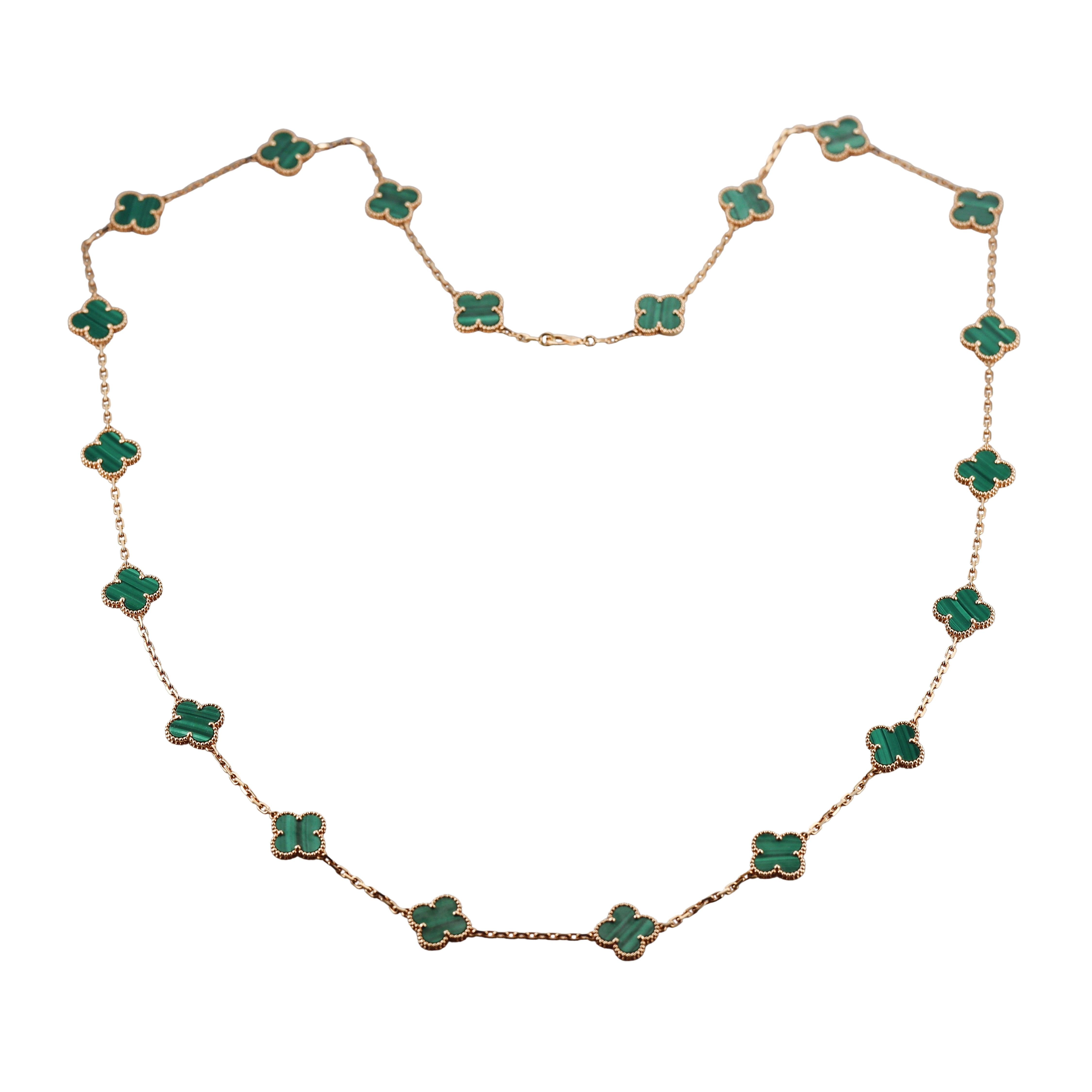 Van Cleef & Arpels Vintage Alhambra Malachite Gold 20 Motifs Necklace