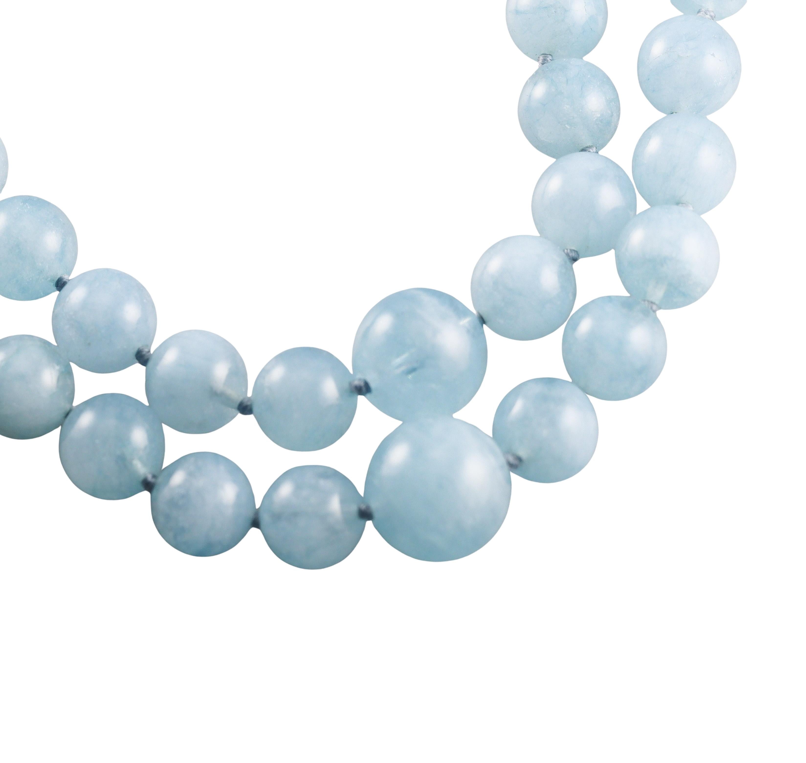 Italian Aquamarine Bead Diamond Gold Double Strand Necklace