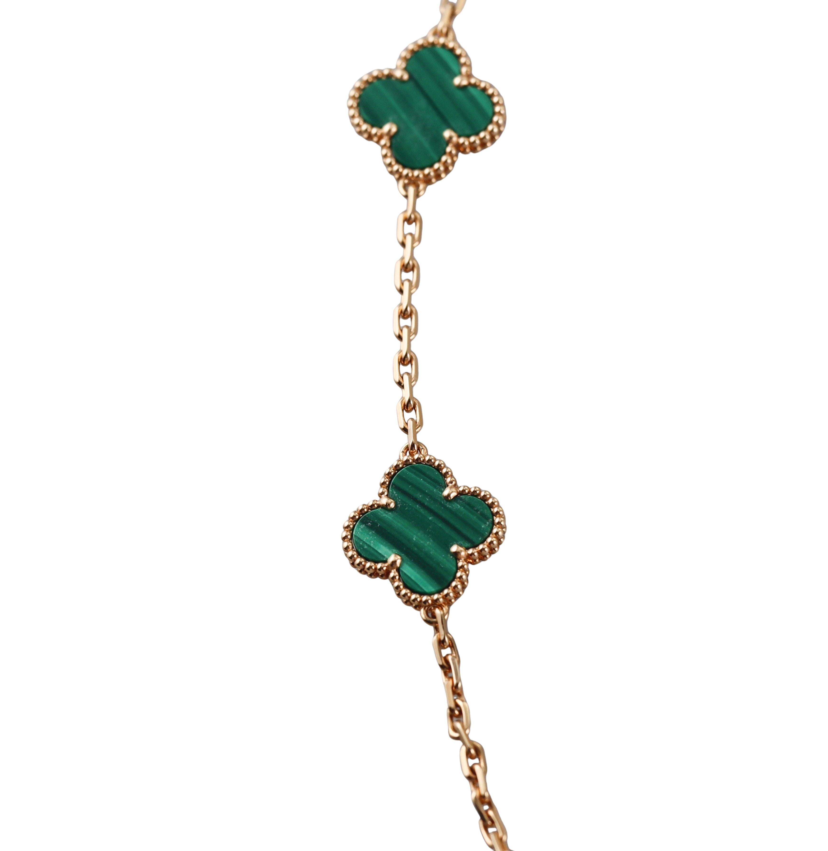 Van Cleef & Arpels Vintage Alhambra Malachite Gold 20 Motifs Necklace