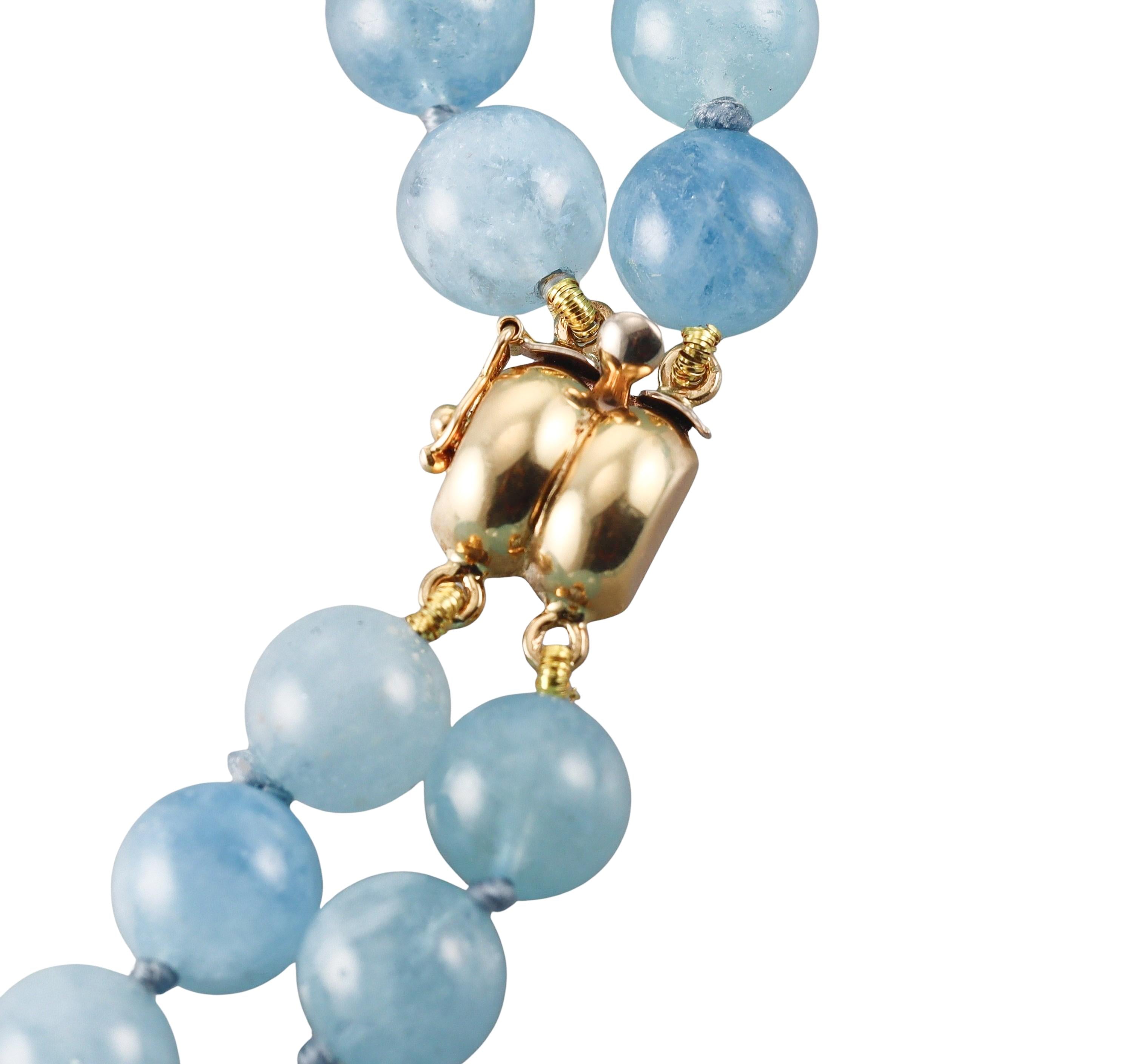Italian Aquamarine Bead Diamond Gold Double Strand Necklace