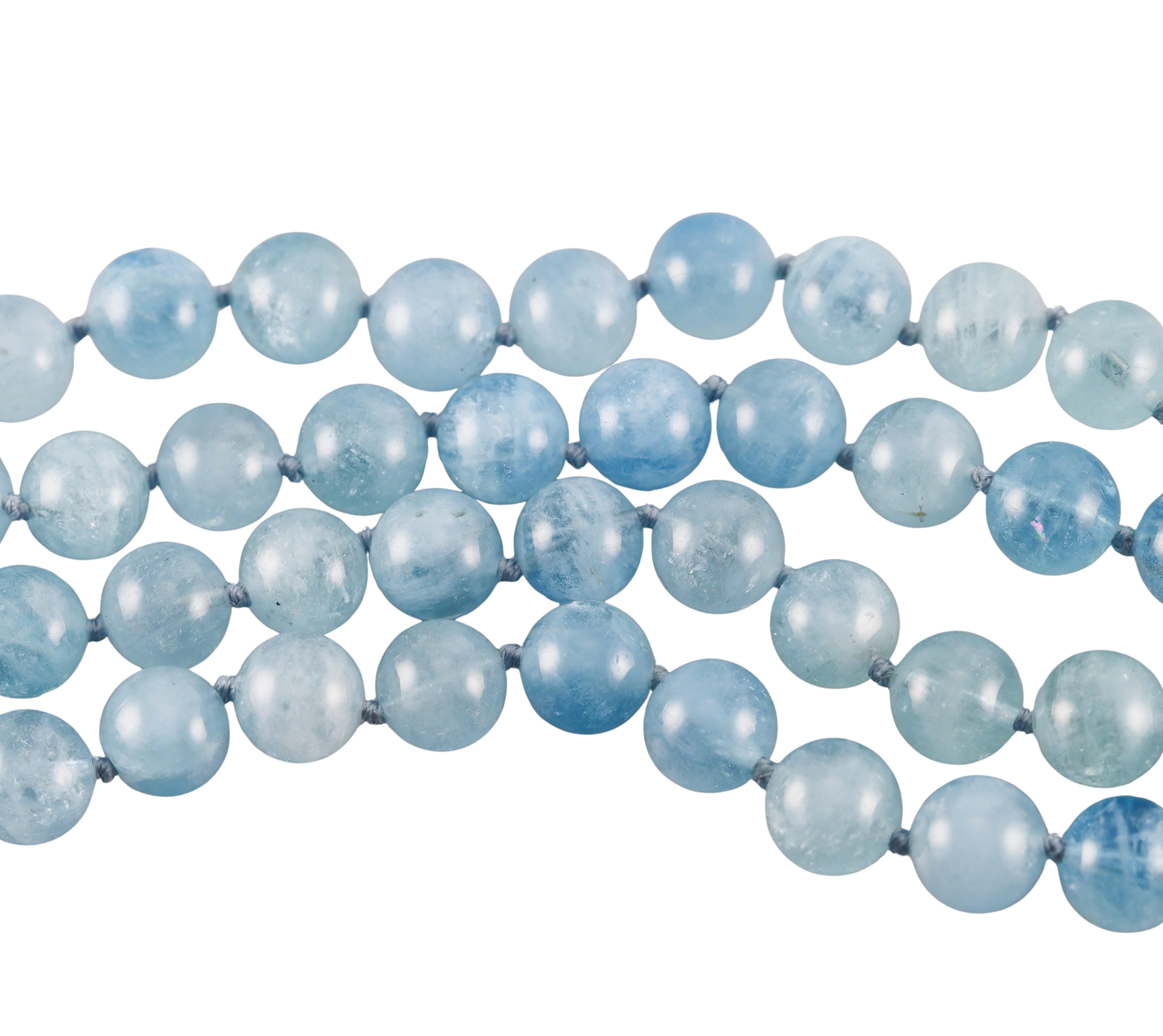 Italian Aquamarine Bead Diamond Gold Double Strand Necklace