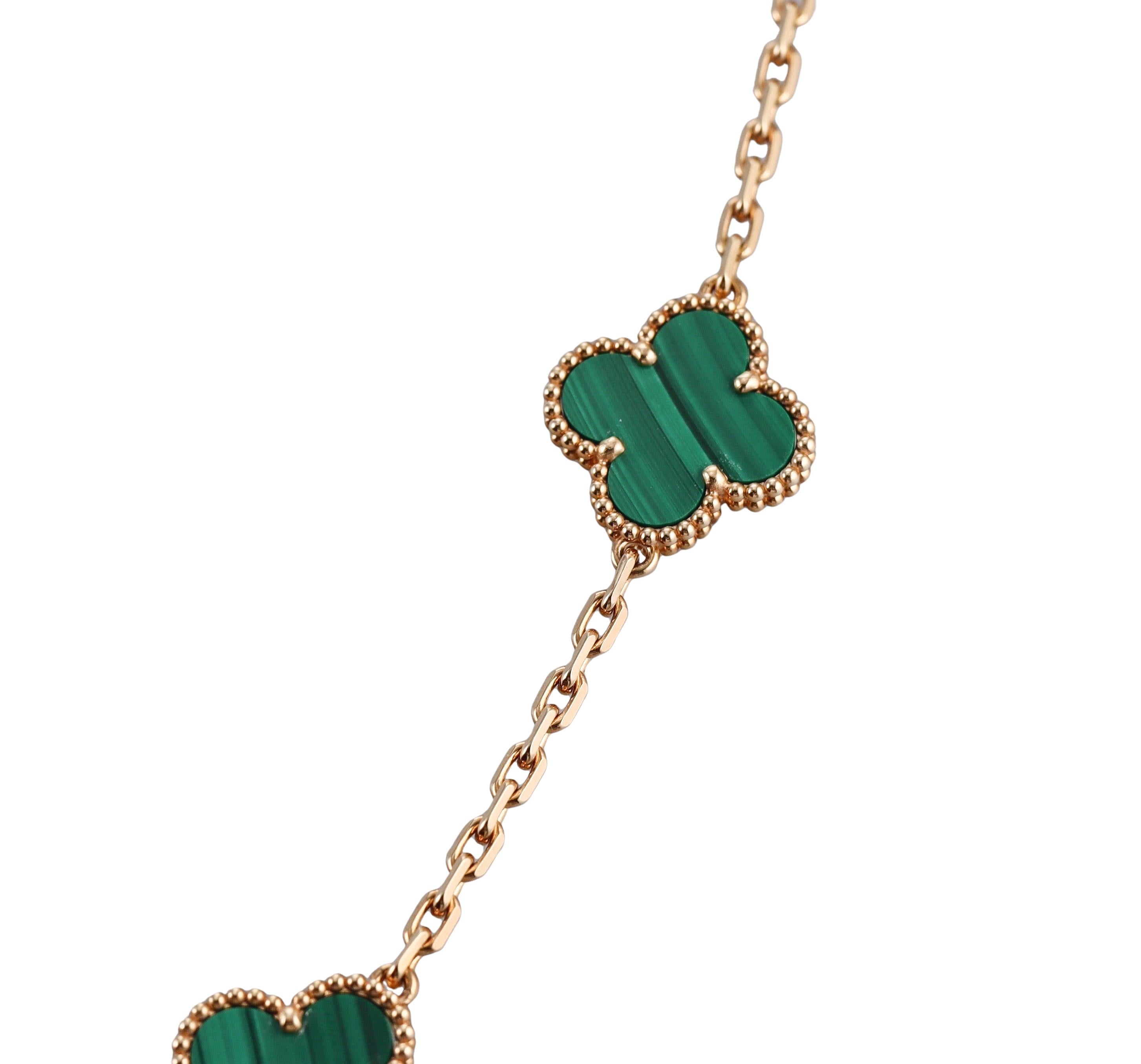 Van Cleef & Arpels Vintage Alhambra Malachite Gold 20 Motifs Necklace